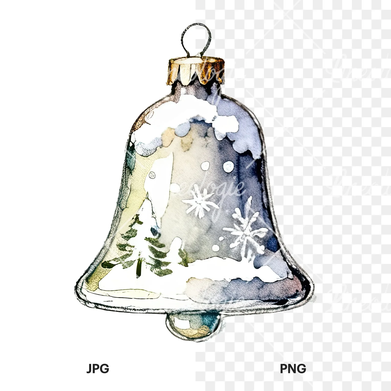 Watercolor Christmas glass bauble clipart 6 of 12, as a JPG on white and a transparent PNG