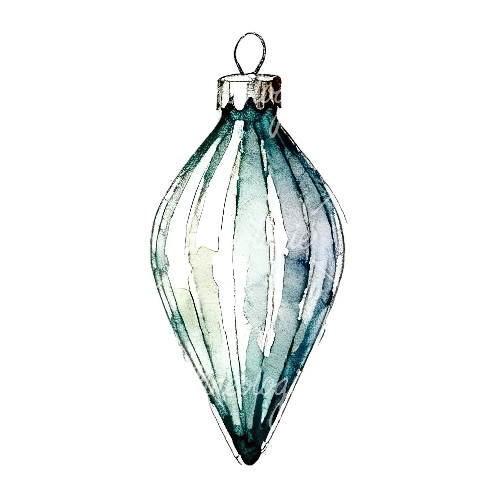 Watercolor Christmas glass bauble clipart 7 of 12 on a white background (JPG)