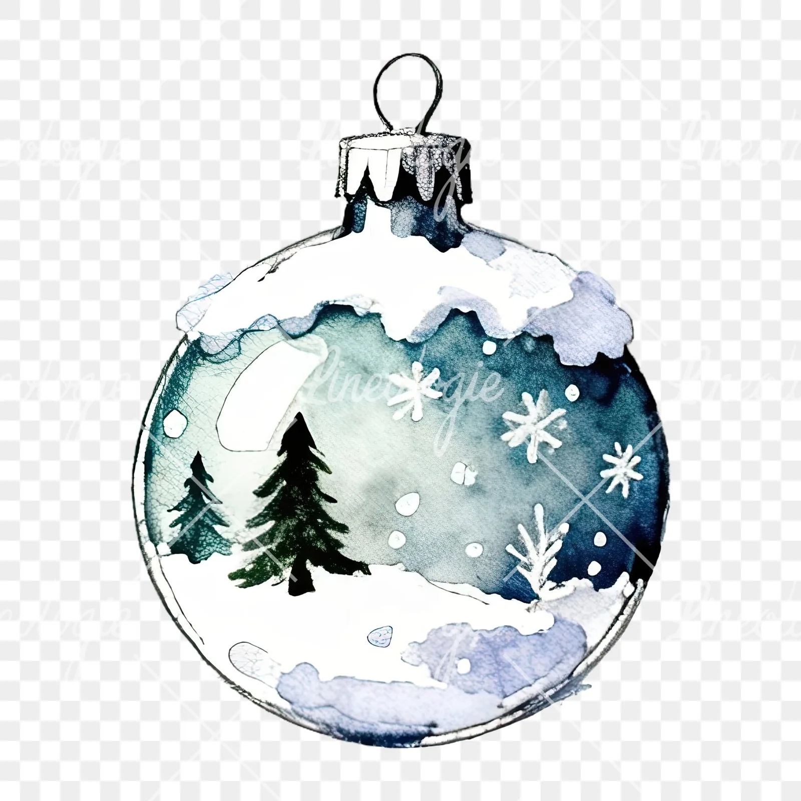 Watercolor Christmas glass bauble clipart 8 of 12 on a transparent background (PNG)