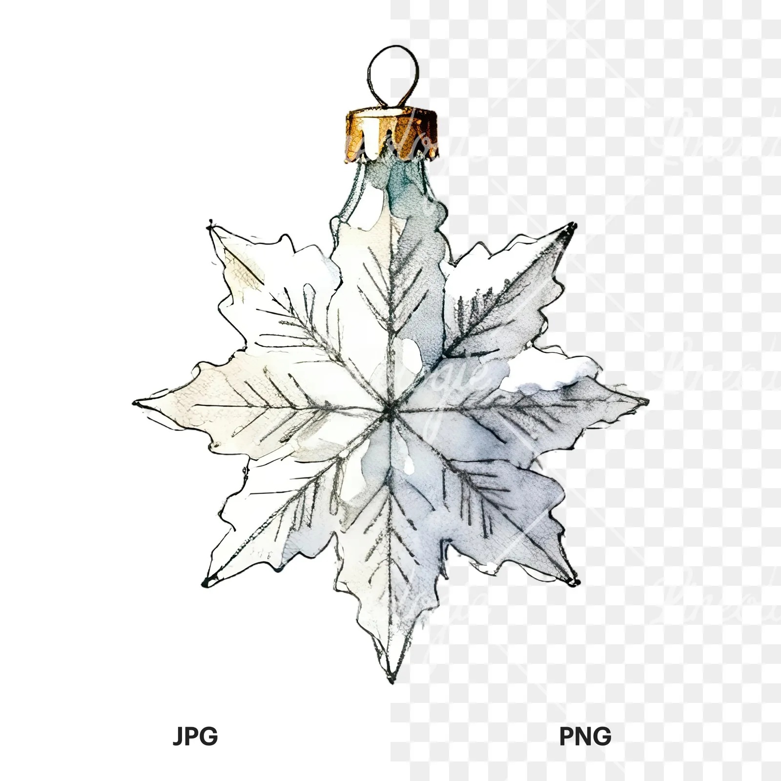 Watercolor Christmas glass bauble clipart 9 of 12, as a JPG on white and a transparent PNG