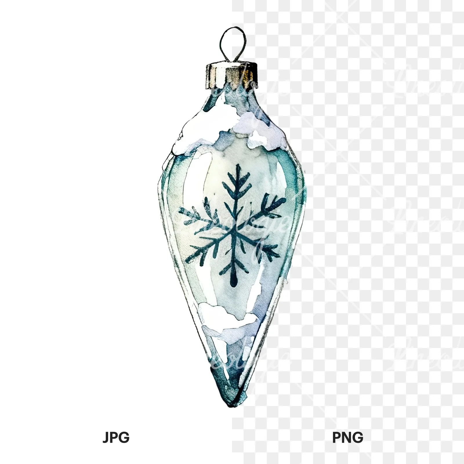 Watercolor Christmas glass bauble clipart 10 of 12, as a JPG on white and a transparent PNG