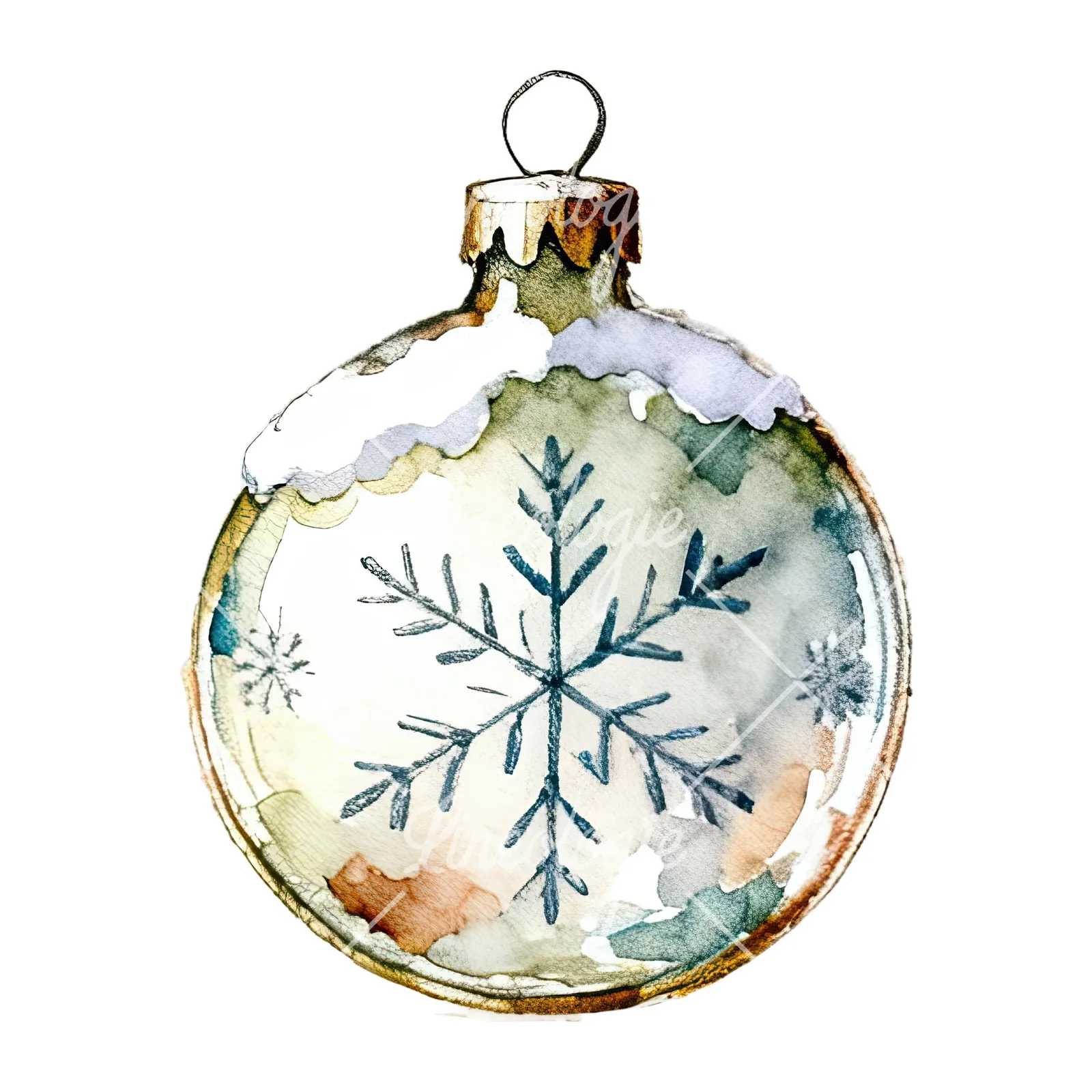 Watercolor Christmas glass bauble clipart 11 of 12 on a white background (JPG)