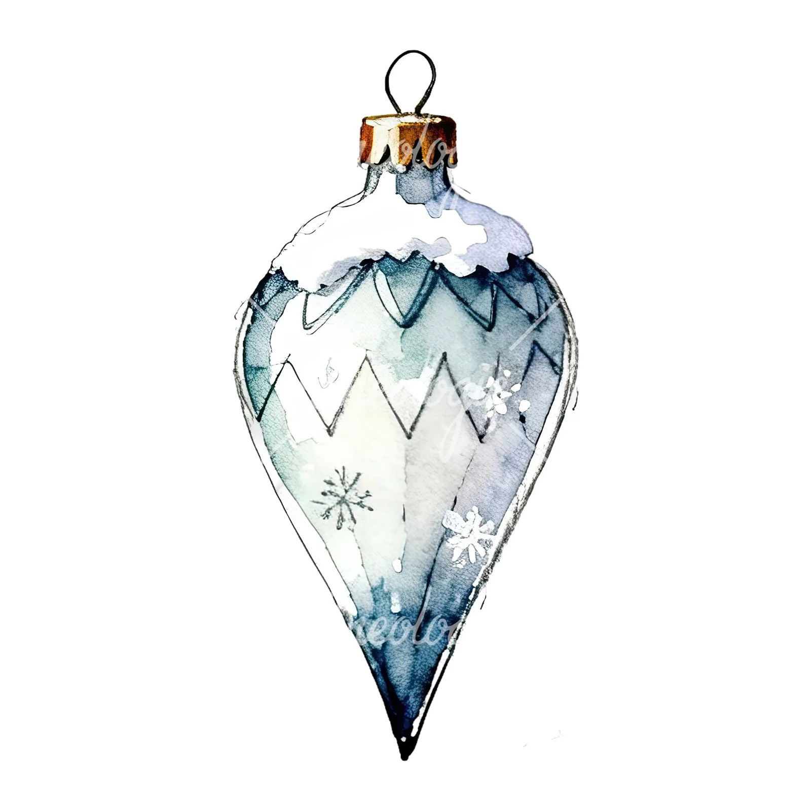 Watercolor Christmas glass bauble clipart 12 of 12 on a white background (JPG)