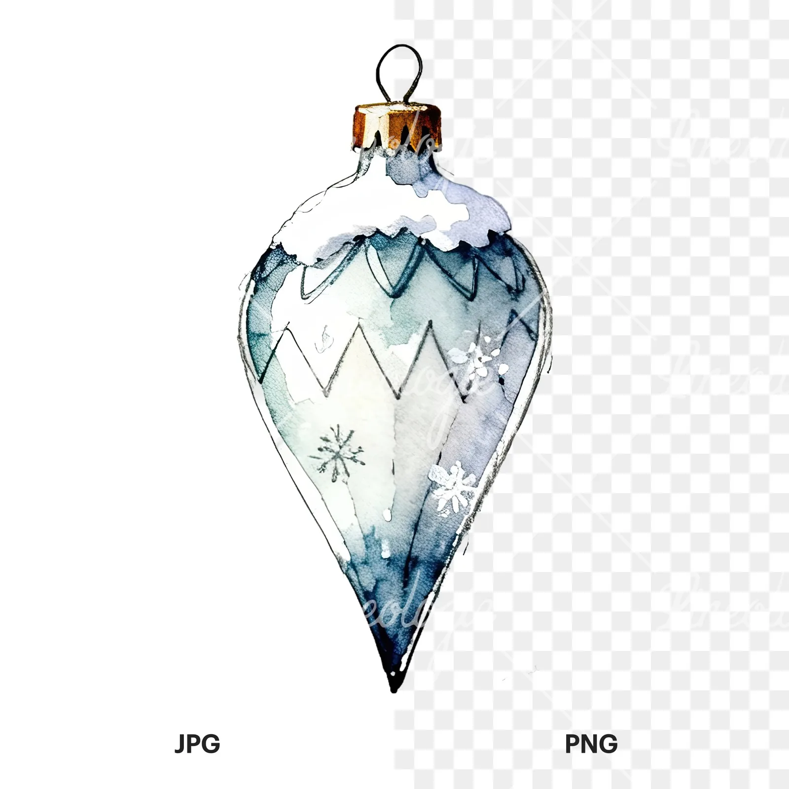 Watercolor Christmas glass bauble clipart 12 of 12, as a JPG on white and a transparent PNG