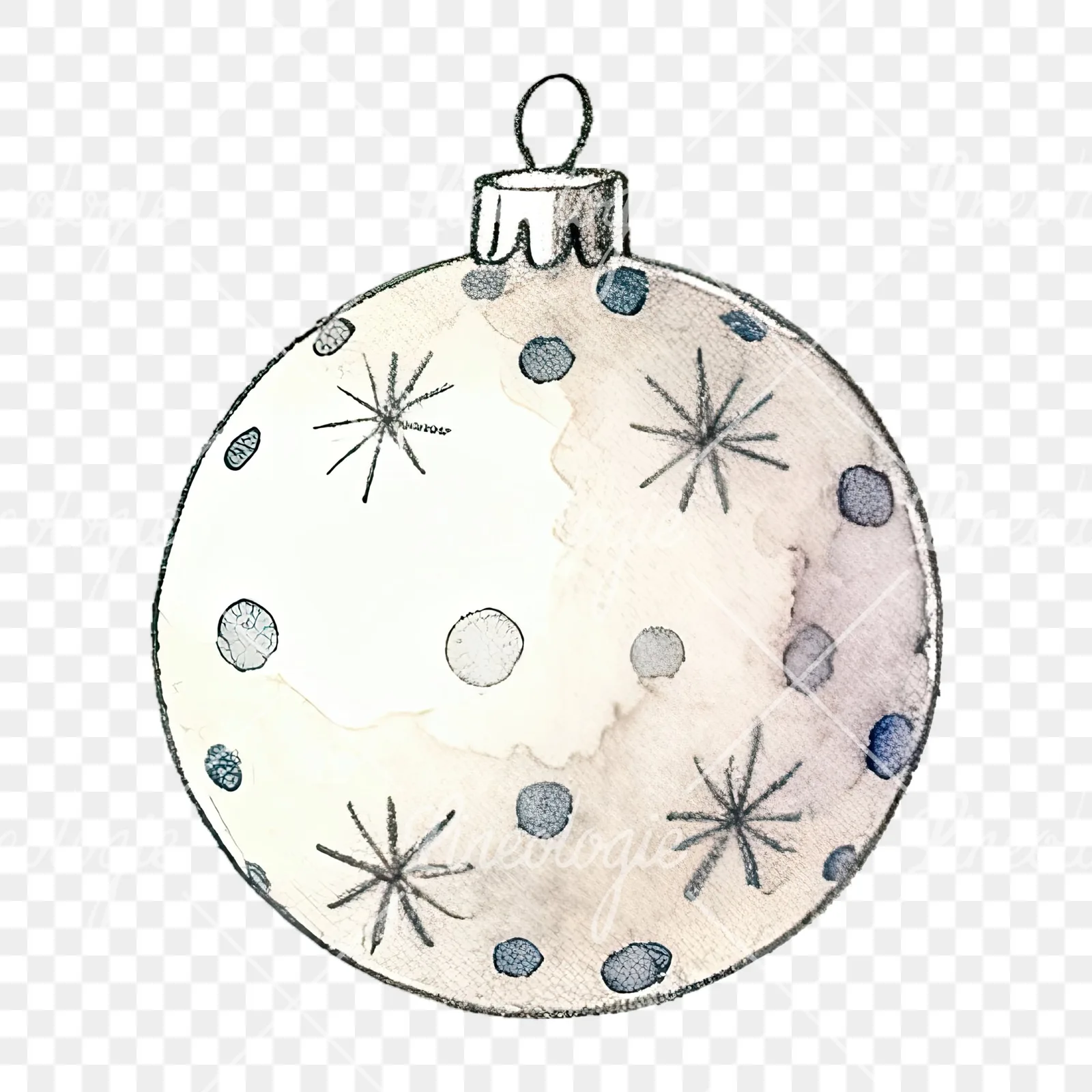 Watercolor Christmas glitter bauble clipart 1 of 12 on a transparent background (PNG)