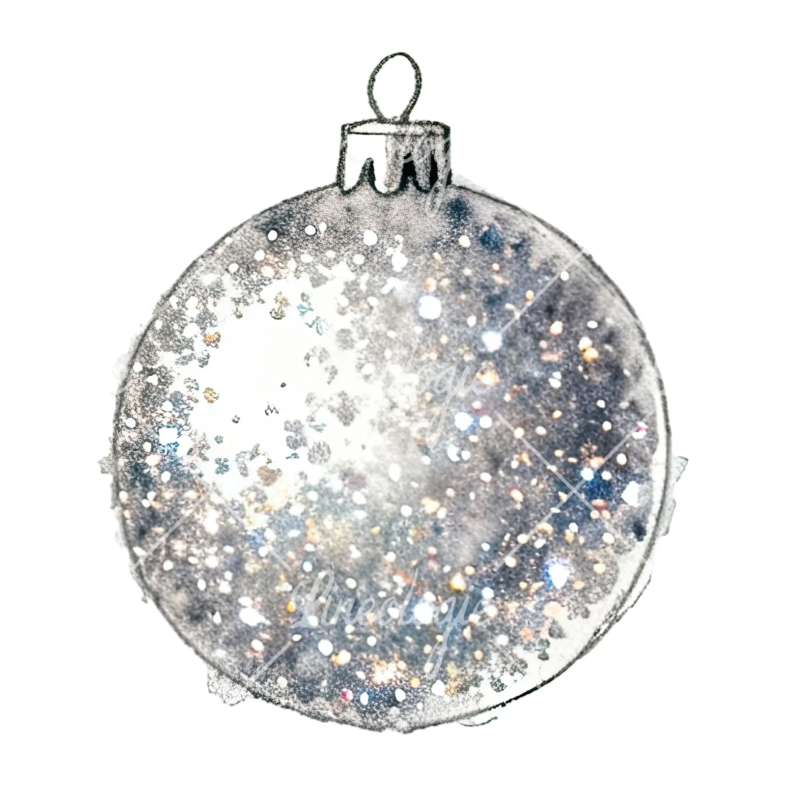 Watercolor Christmas glitter bauble clipart 2 of 12 on a white background (JPG)