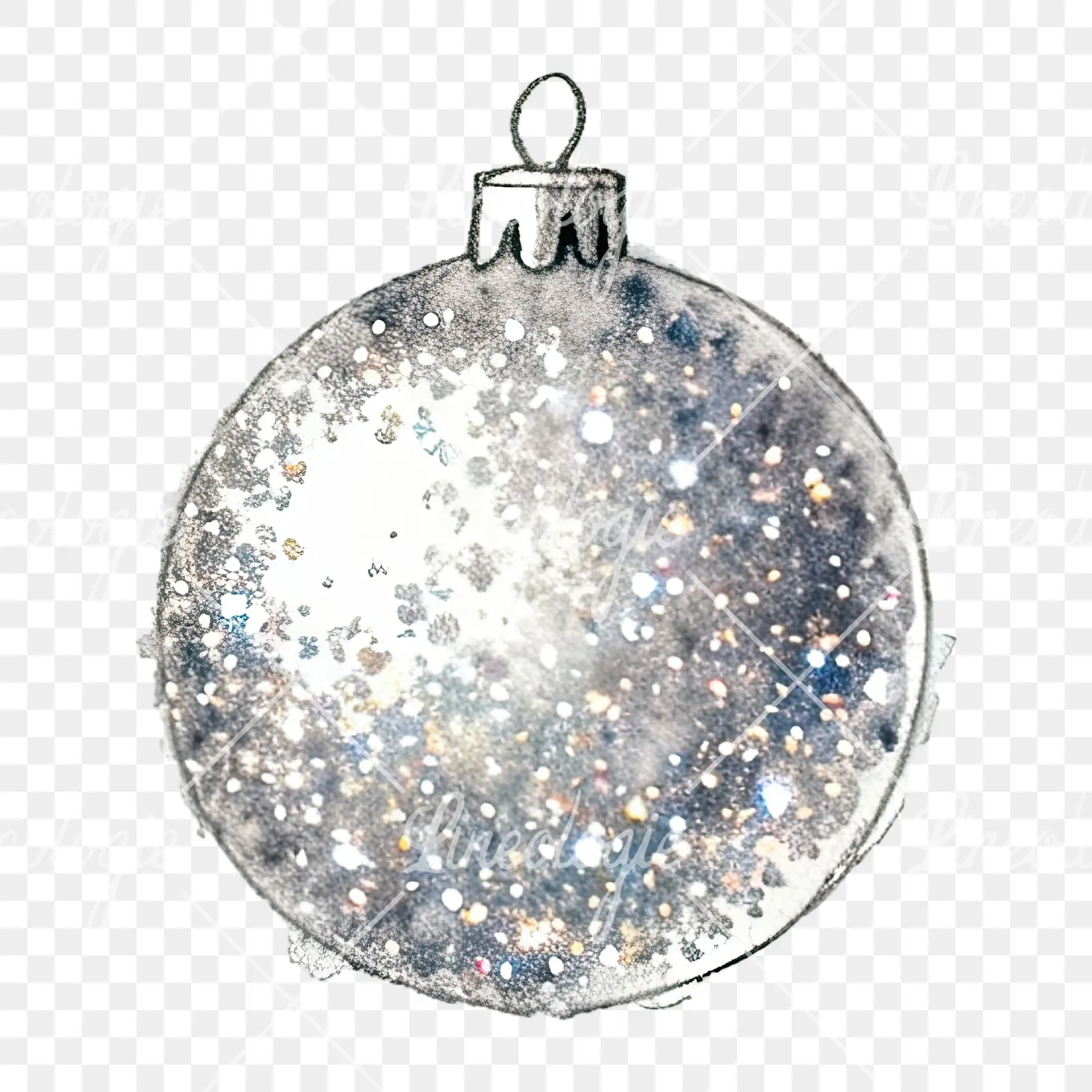 Watercolor Christmas glitter bauble clipart 2 of 12 on a transparent background (PNG)