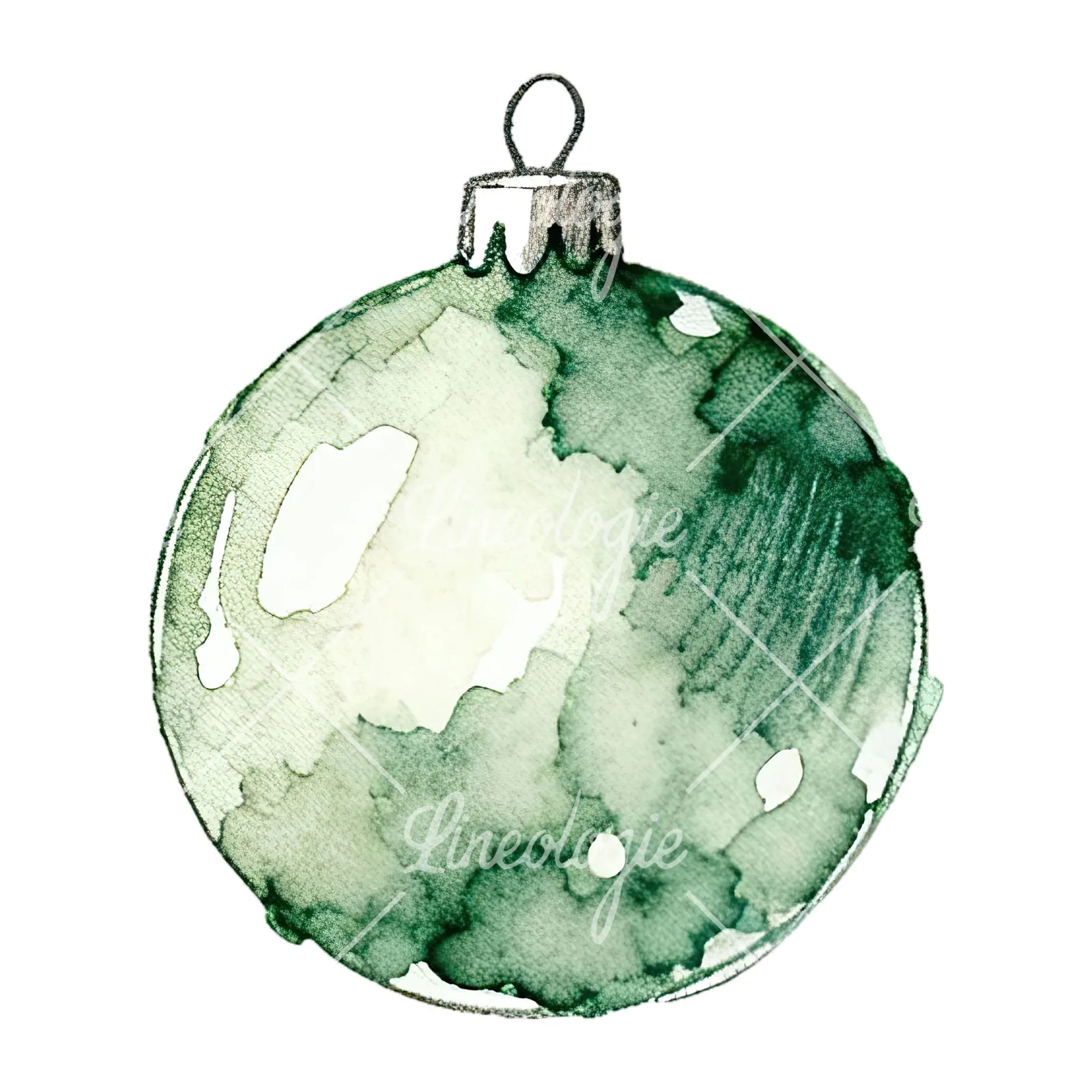 Watercolor Christmas glitter bauble clipart 4 of 12 on a white background (JPG)