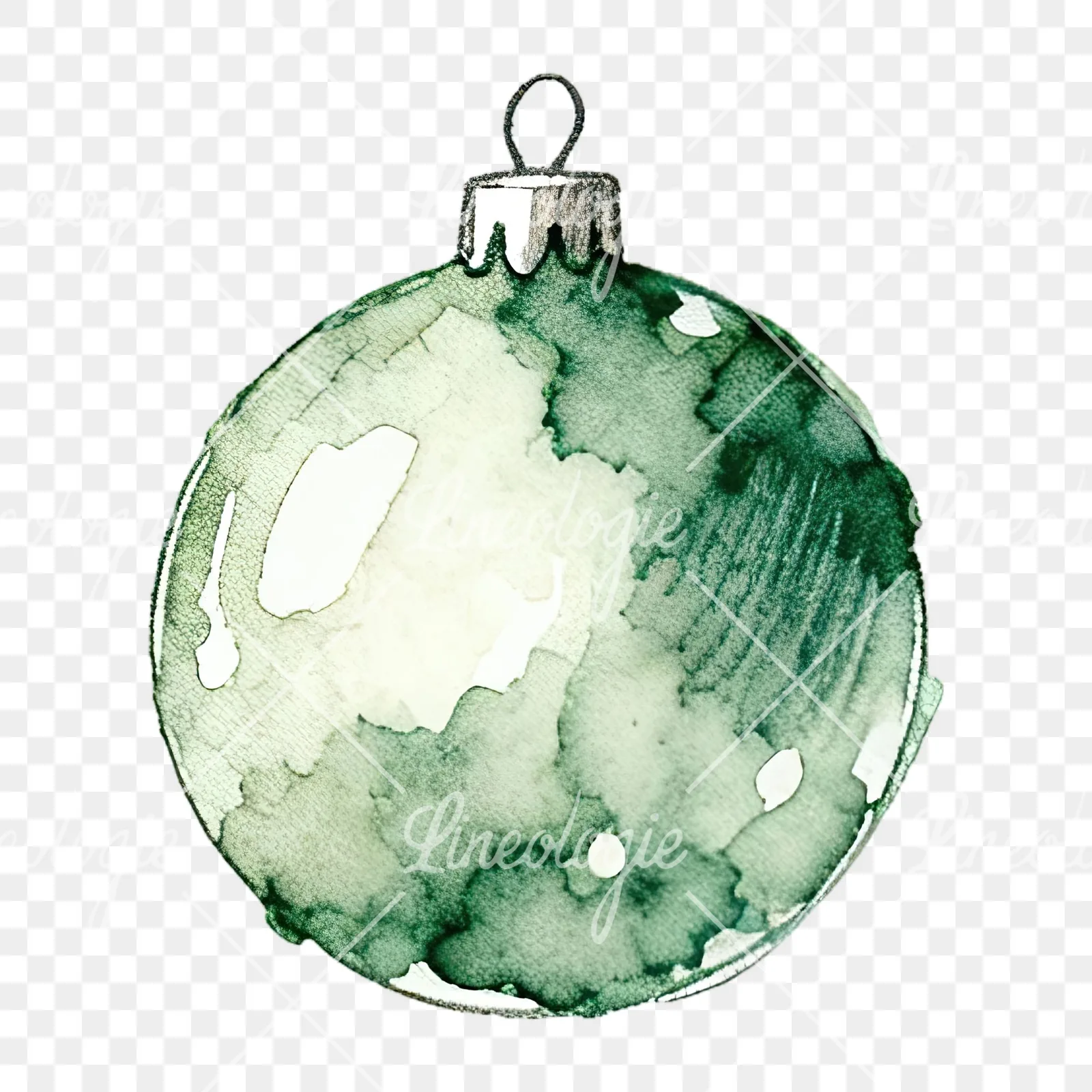 Watercolor Christmas glitter bauble clipart 4 of 12 on a transparent background (PNG)