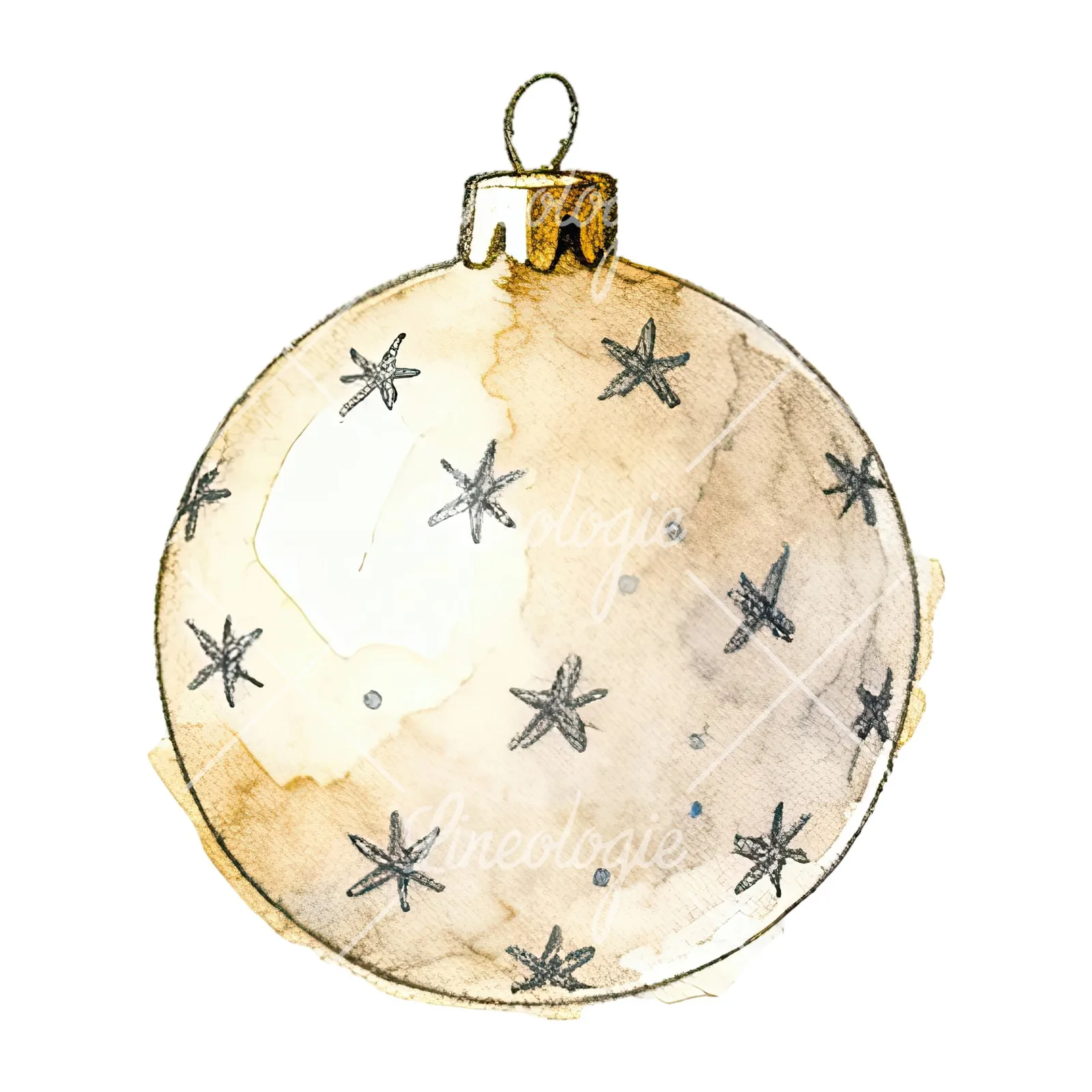 Watercolor Christmas glitter bauble clipart 5 of 12 on a white background (JPG)