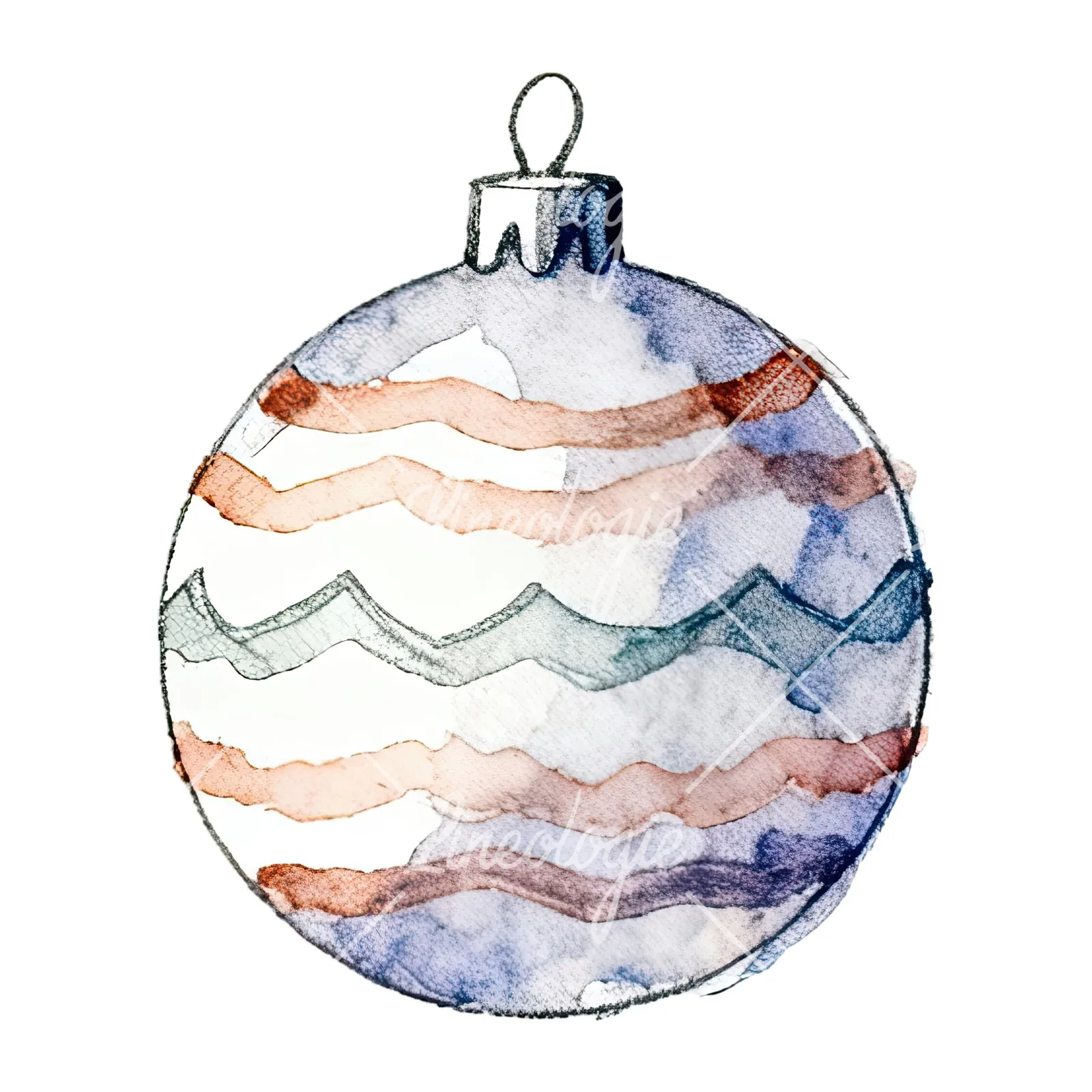 Watercolor Christmas glitter bauble clipart 6 of 12 on a white background (JPG)