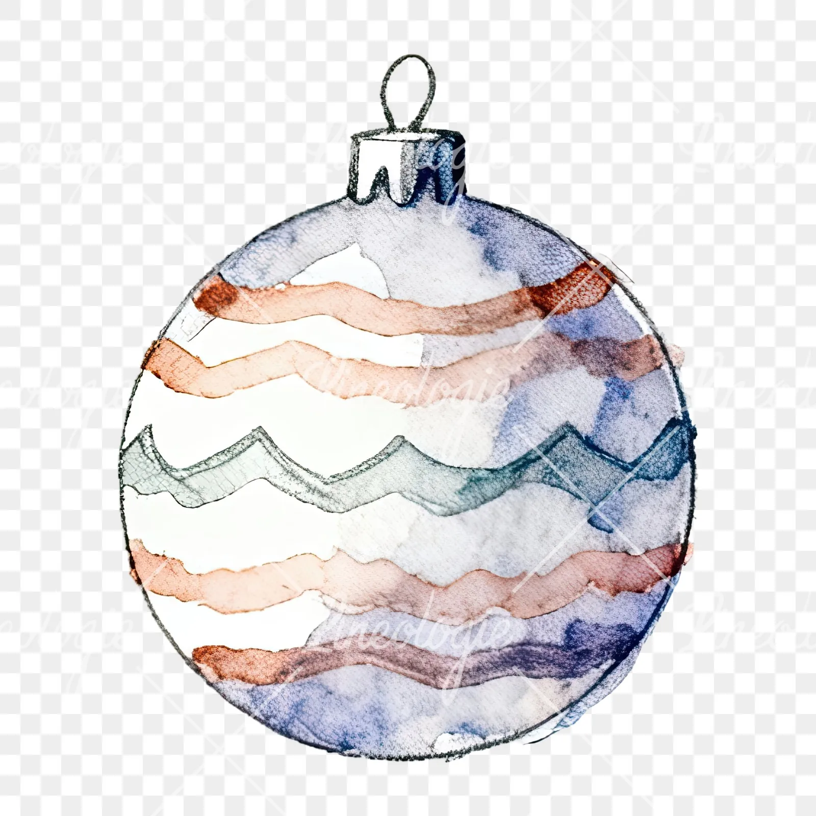 Watercolor Christmas glitter bauble clipart 6 of 12 on a transparent background (PNG)