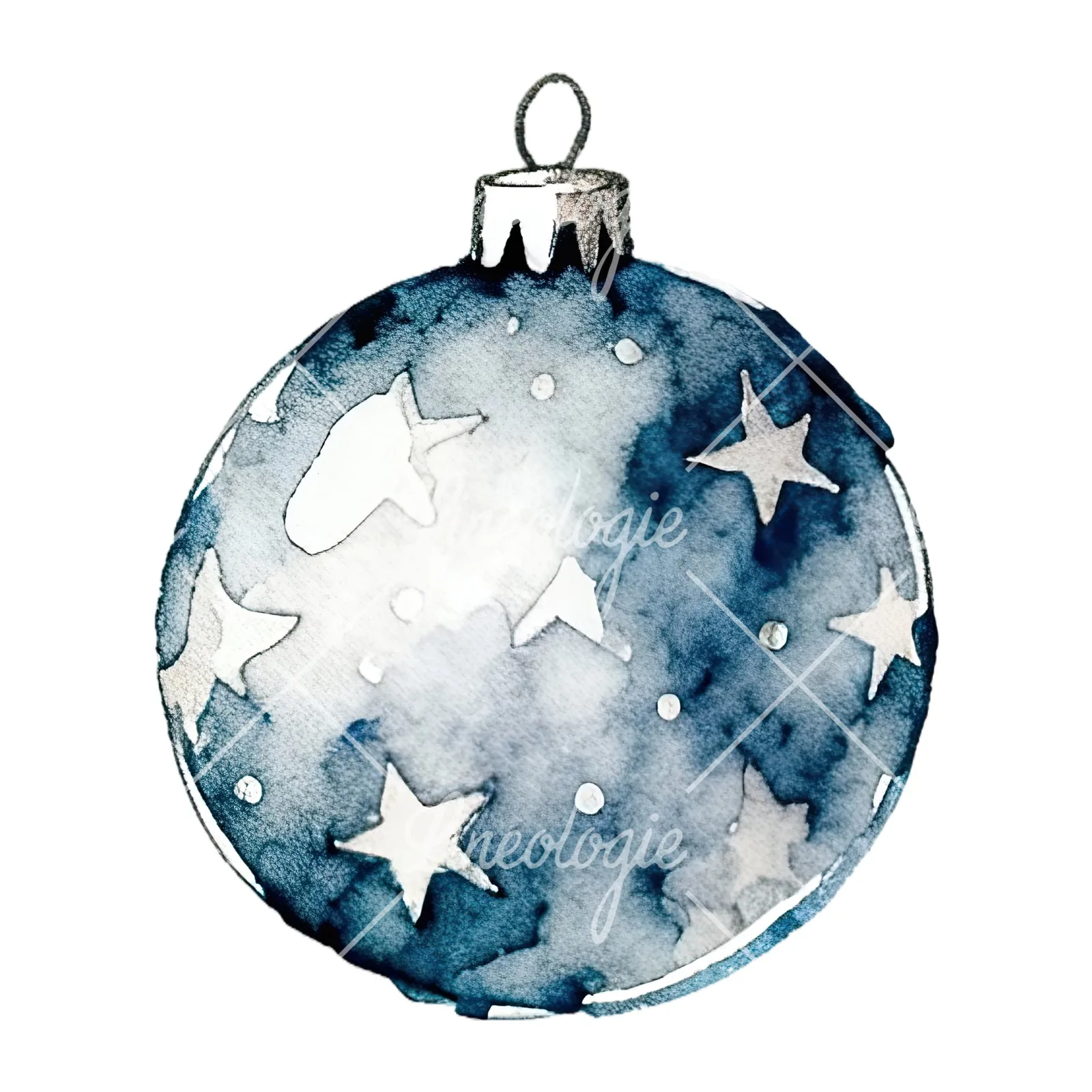 Watercolor Christmas glitter bauble clipart 7 of 12 on a white background (JPG)