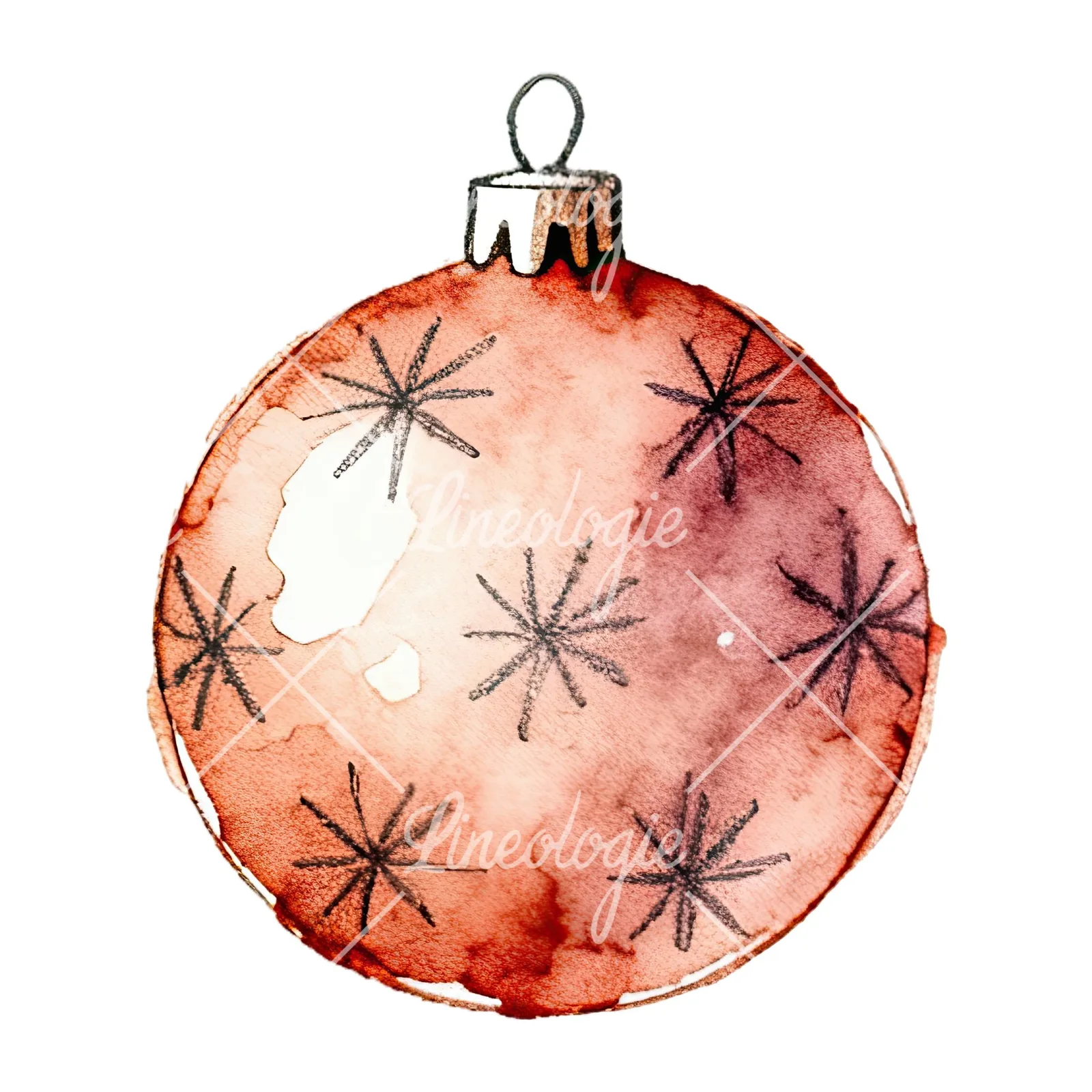 Watercolor Christmas glitter bauble clipart 10 of 12 on a white background (JPG)