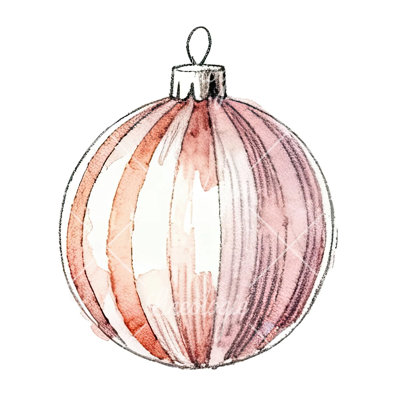 Watercolor Christmas glitter bauble clipart 11 of 12 on a white background (JPG)