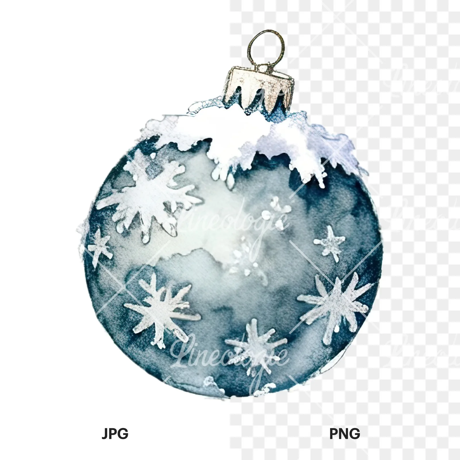 Watercolor Christmas item with snow globe clipart 3 of 12, as a JPG on white and a transparent PNG