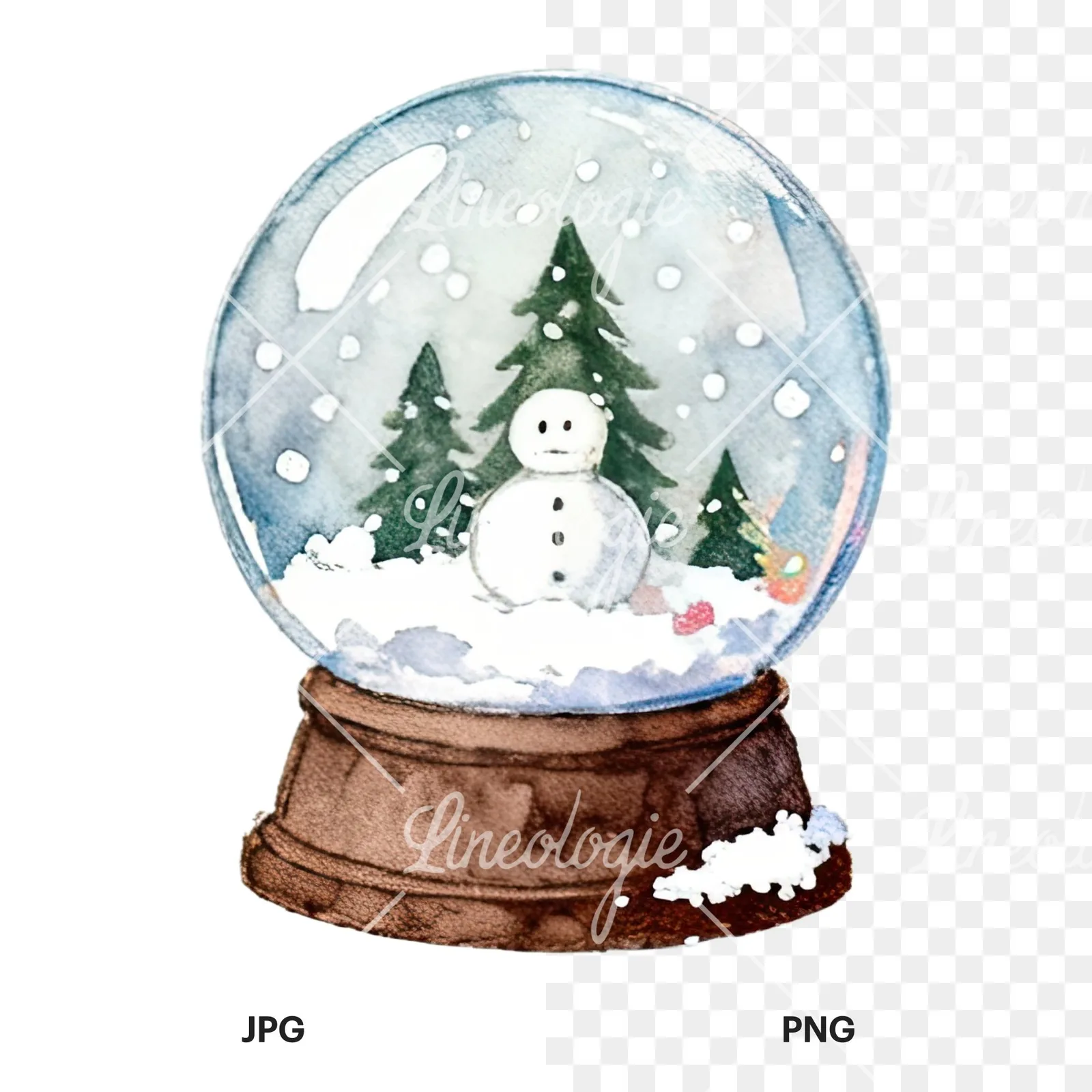 Watercolor Christmas item with snow globe clipart 12 of 12, as a JPG on white and a transparent PNG