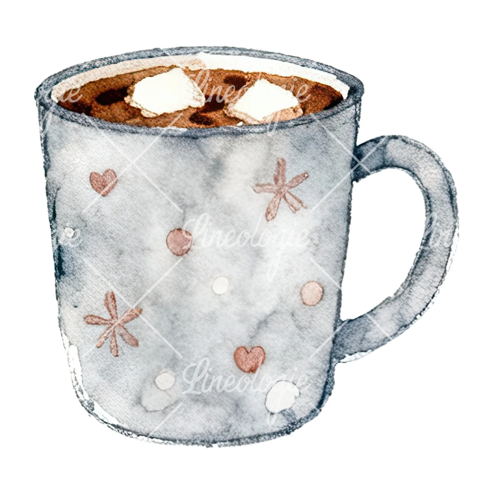 Watercolor festive hot chocolate clipart 1 of 12 on a white background (JPG)