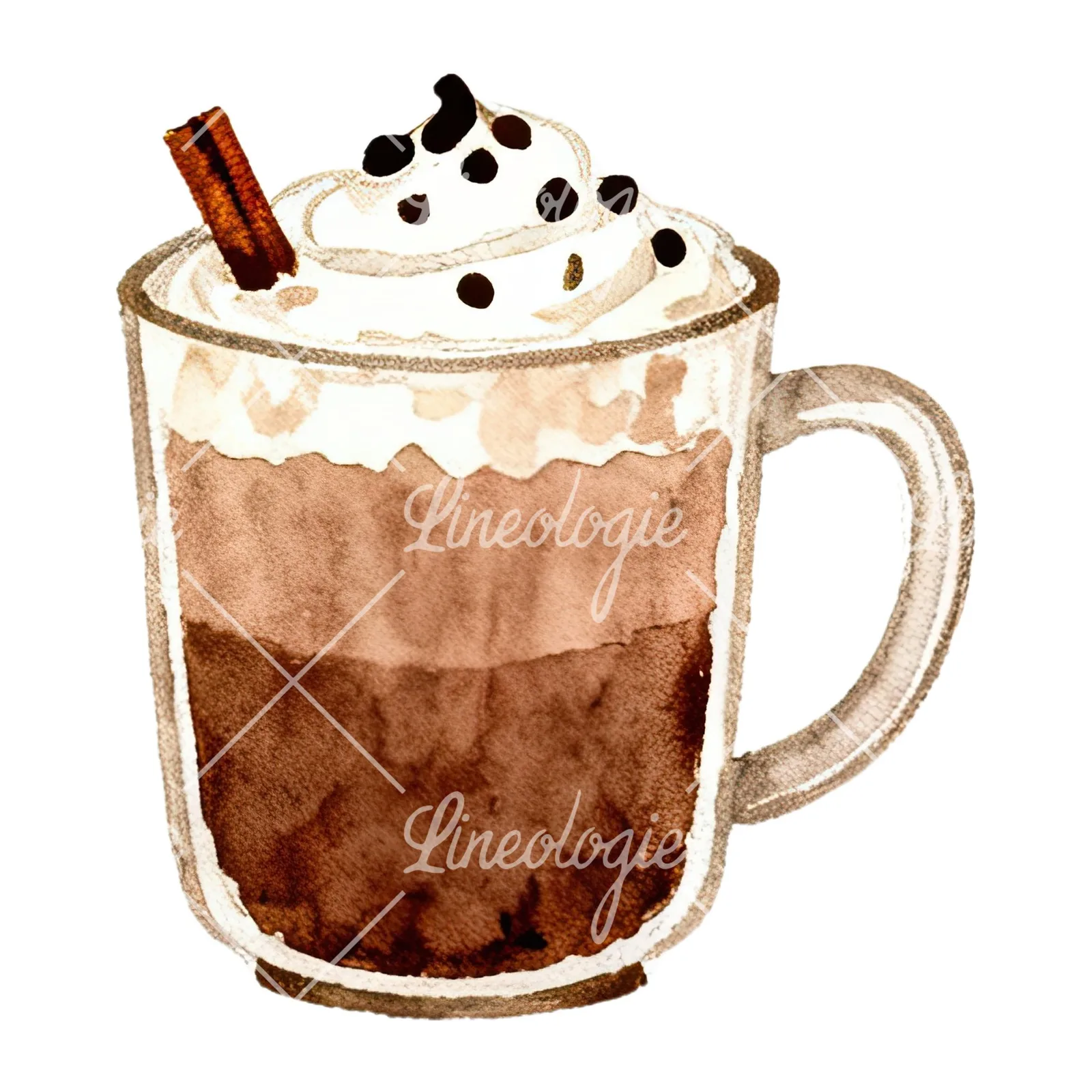 Watercolor festive hot chocolate clipart 2 of 12 on a white background (JPG)