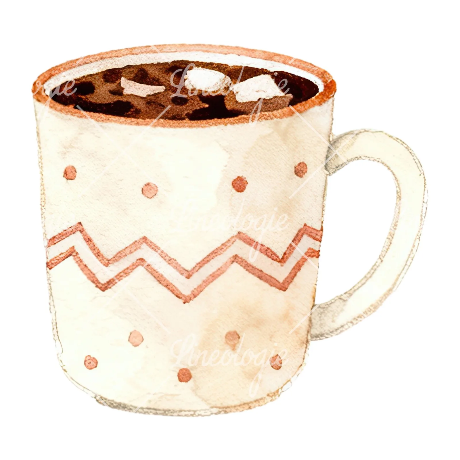 Watercolor festive hot chocolate clipart 3 of 12 on a white background (JPG)