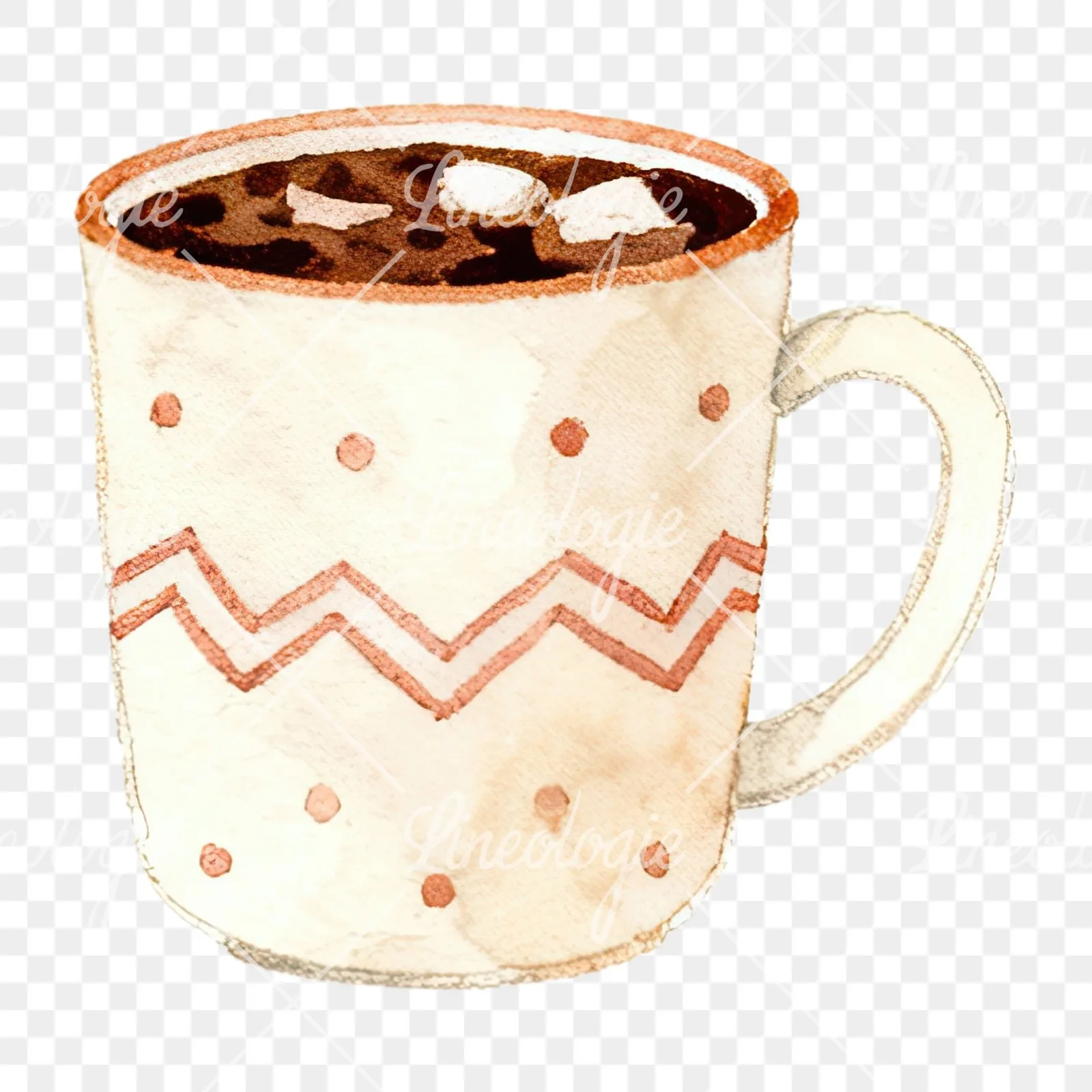 Watercolor festive hot chocolate clipart 3 of 12 on a transparent background (PNG)