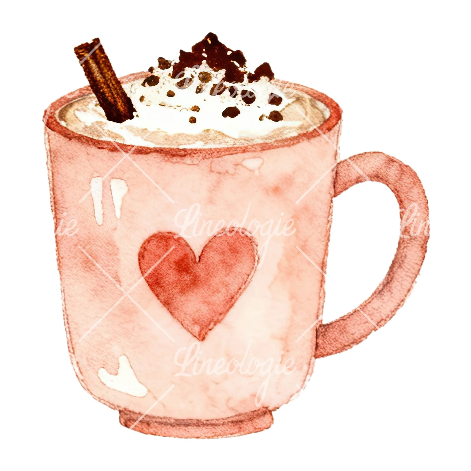 Watercolor festive hot chocolate clipart 4 of 12 on a white background (JPG)
