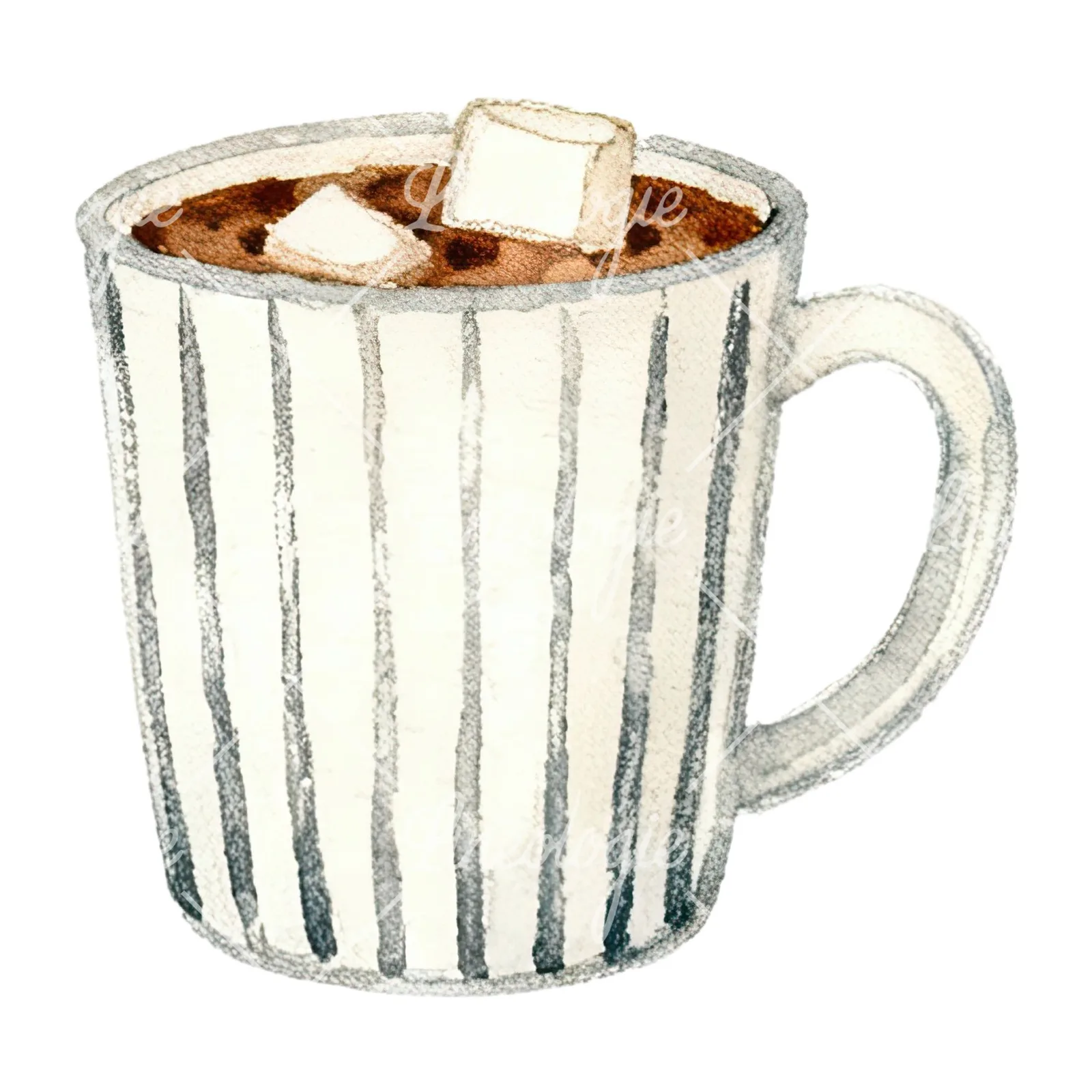 Watercolor festive hot chocolate clipart 5 of 12 on a white background (JPG)