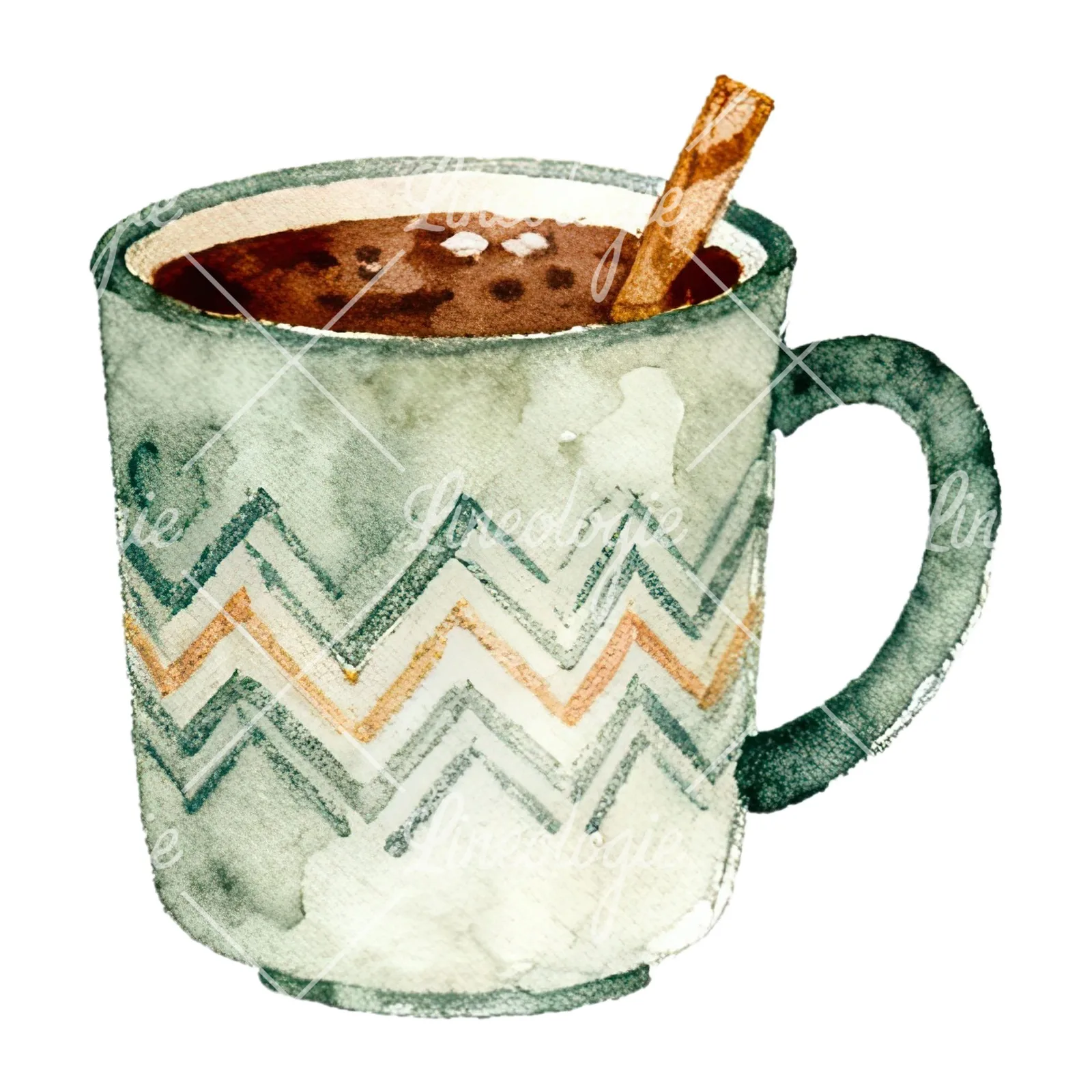 Watercolor festive hot chocolate clipart 6 of 12 on a white background (JPG)