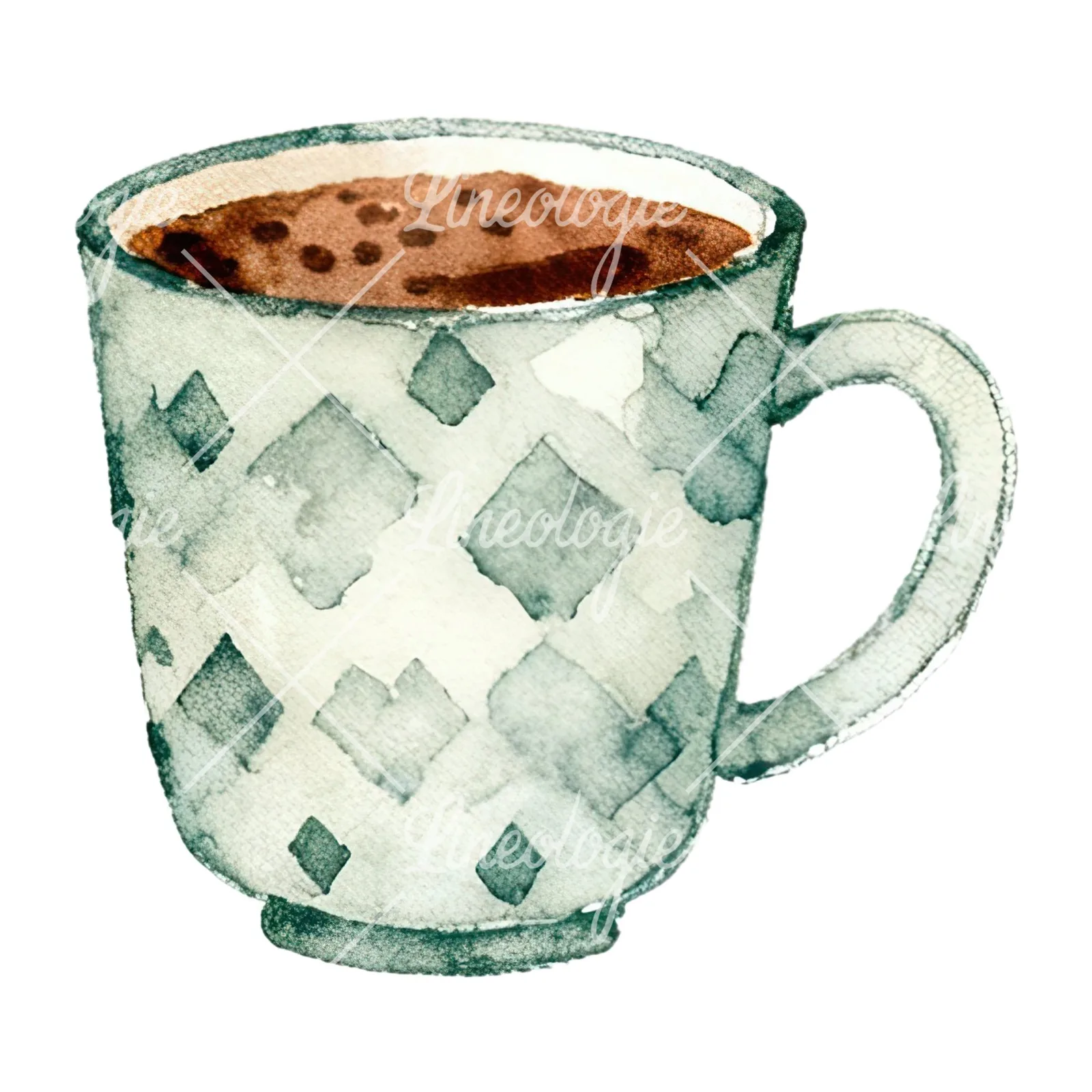 Watercolor festive hot chocolate clipart 7 of 12 on a white background (JPG)