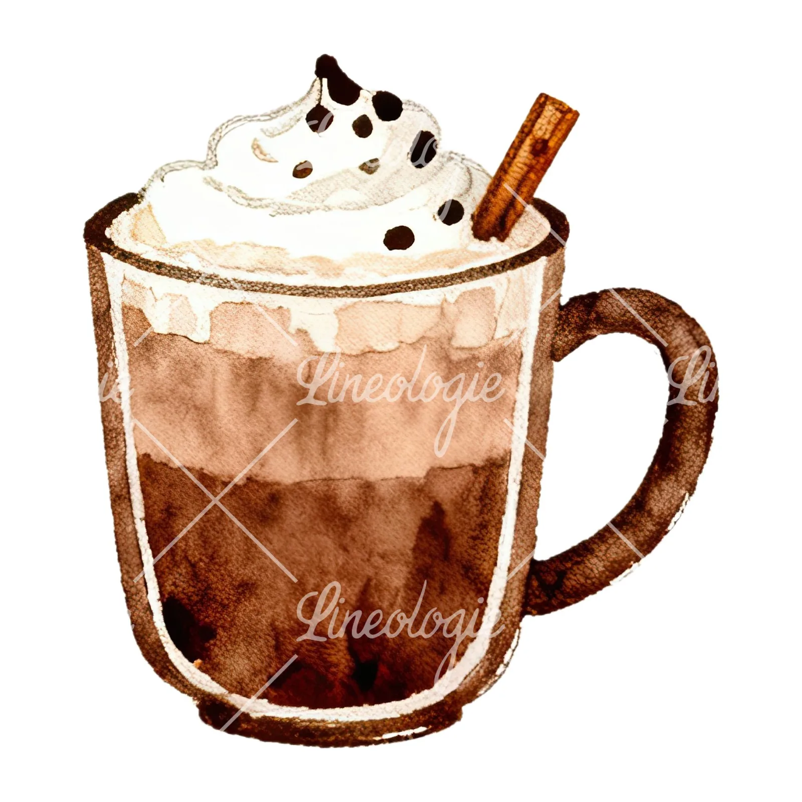 Watercolor festive hot chocolate clipart 8 of 12 on a white background (JPG)