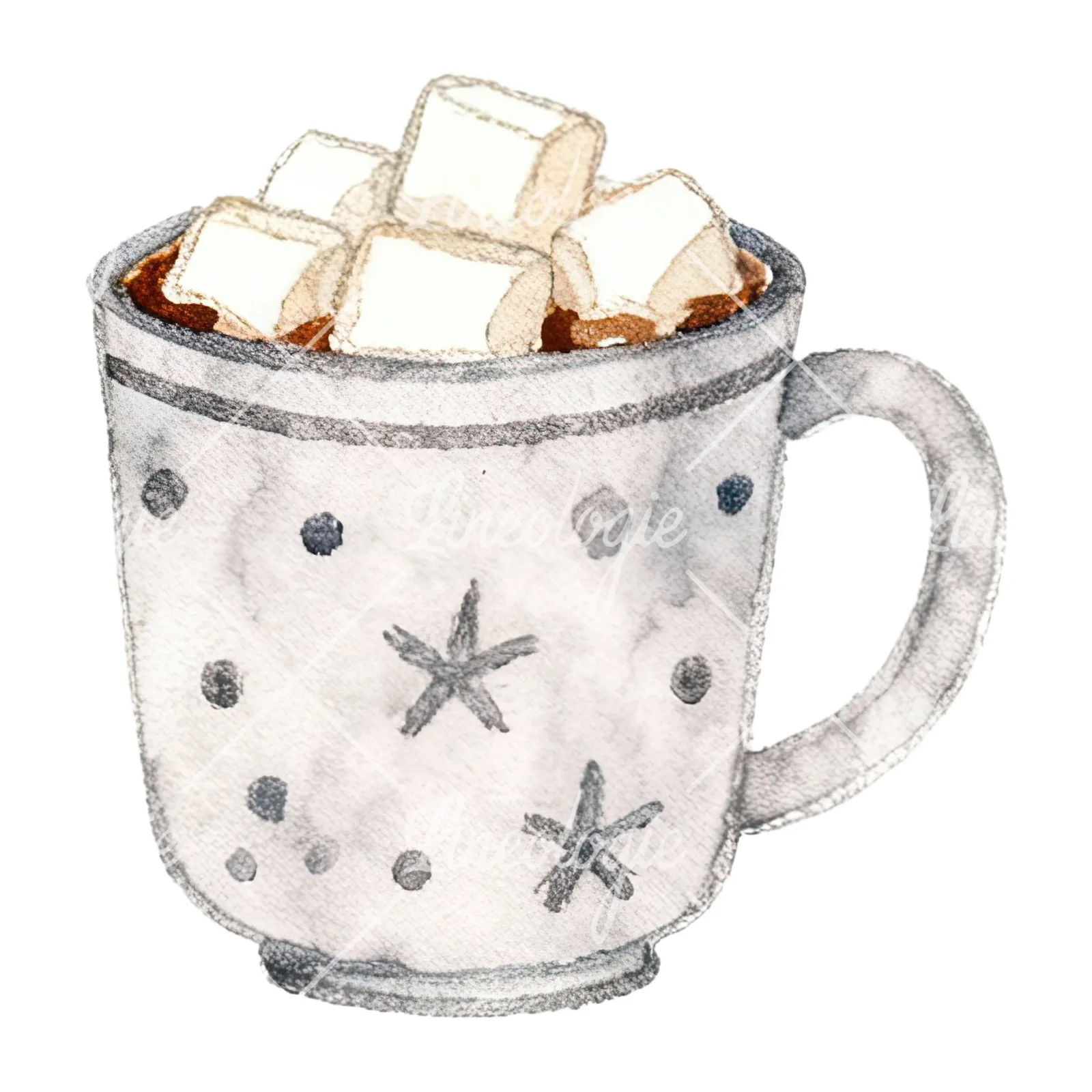 Watercolor festive hot chocolate clipart 11 of 12 on a white background (JPG)