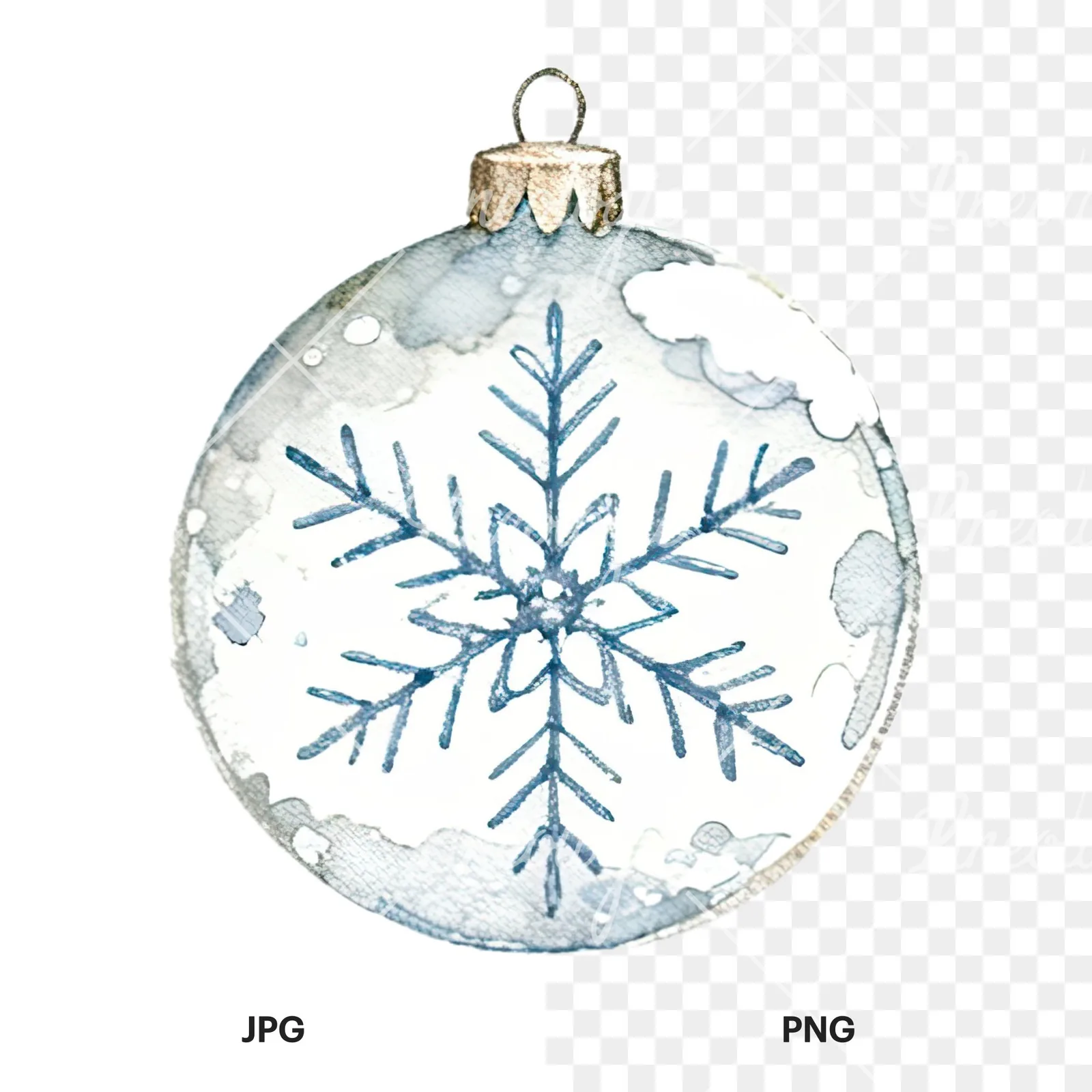 Watercolor glass bauble clipart 3 of 12, as a JPG on white and a transparent PNG