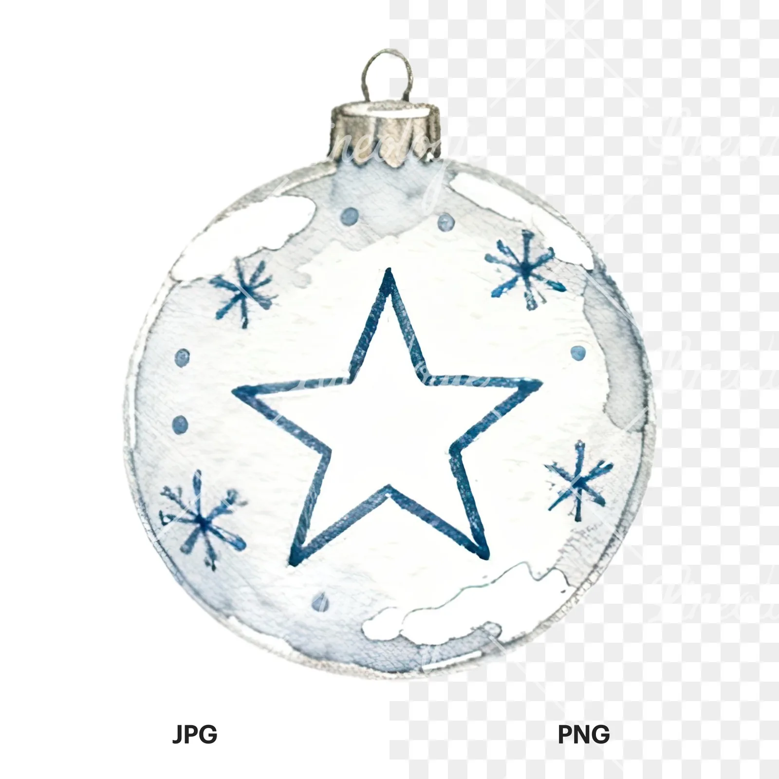 Watercolor glass bauble clipart 9 of 12, as a JPG on white and a transparent PNG