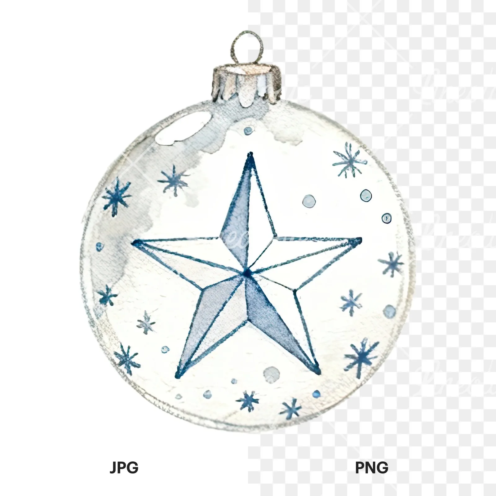 Watercolor glass bauble clipart 11 of 12, as a JPG on white and a transparent PNG