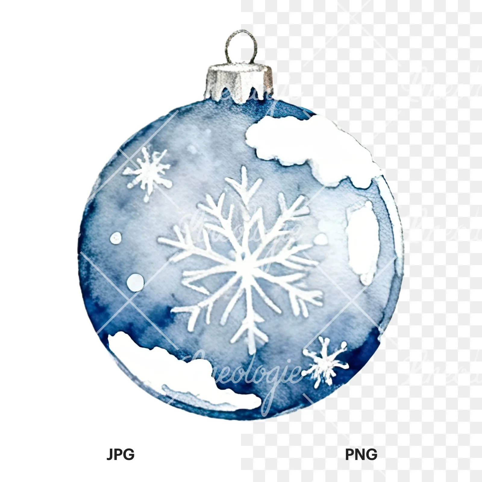 Watercolor glass bauble clipart 12 of 12, as a JPG on white and a transparent PNG
