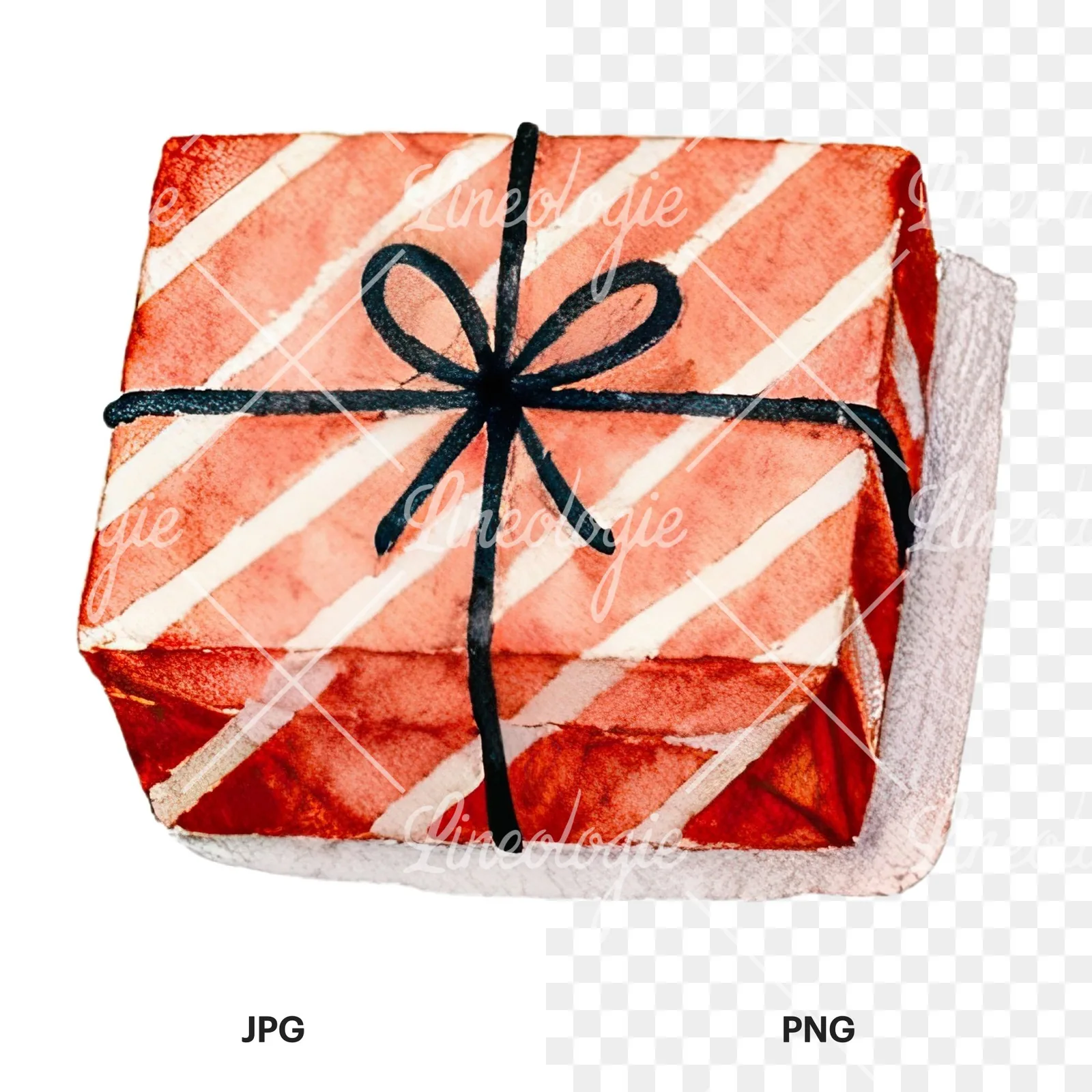 Watercolor presents gift clipart 1 of 12, as a JPG on white and a transparent PNG