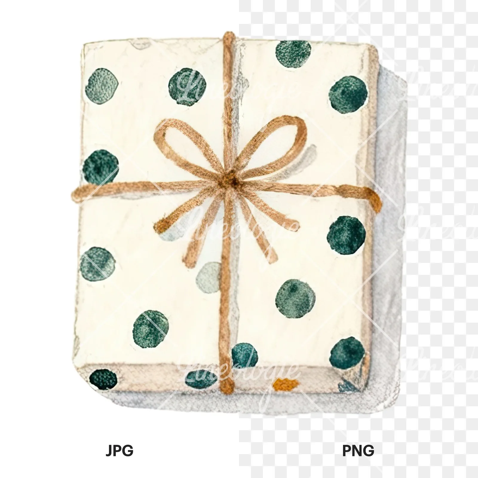 Watercolor presents gift clipart 2 of 12, as a JPG on white and a transparent PNG
