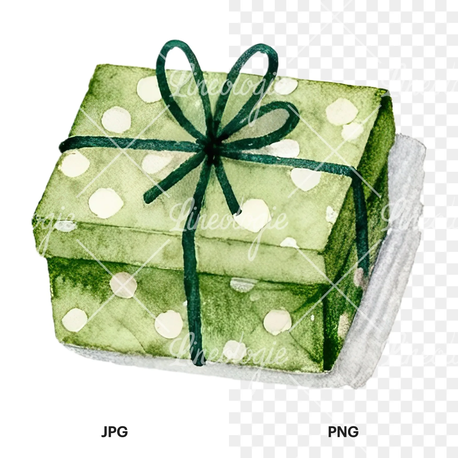 Watercolor presents gift clipart 3 of 12, as a JPG on white and a transparent PNG