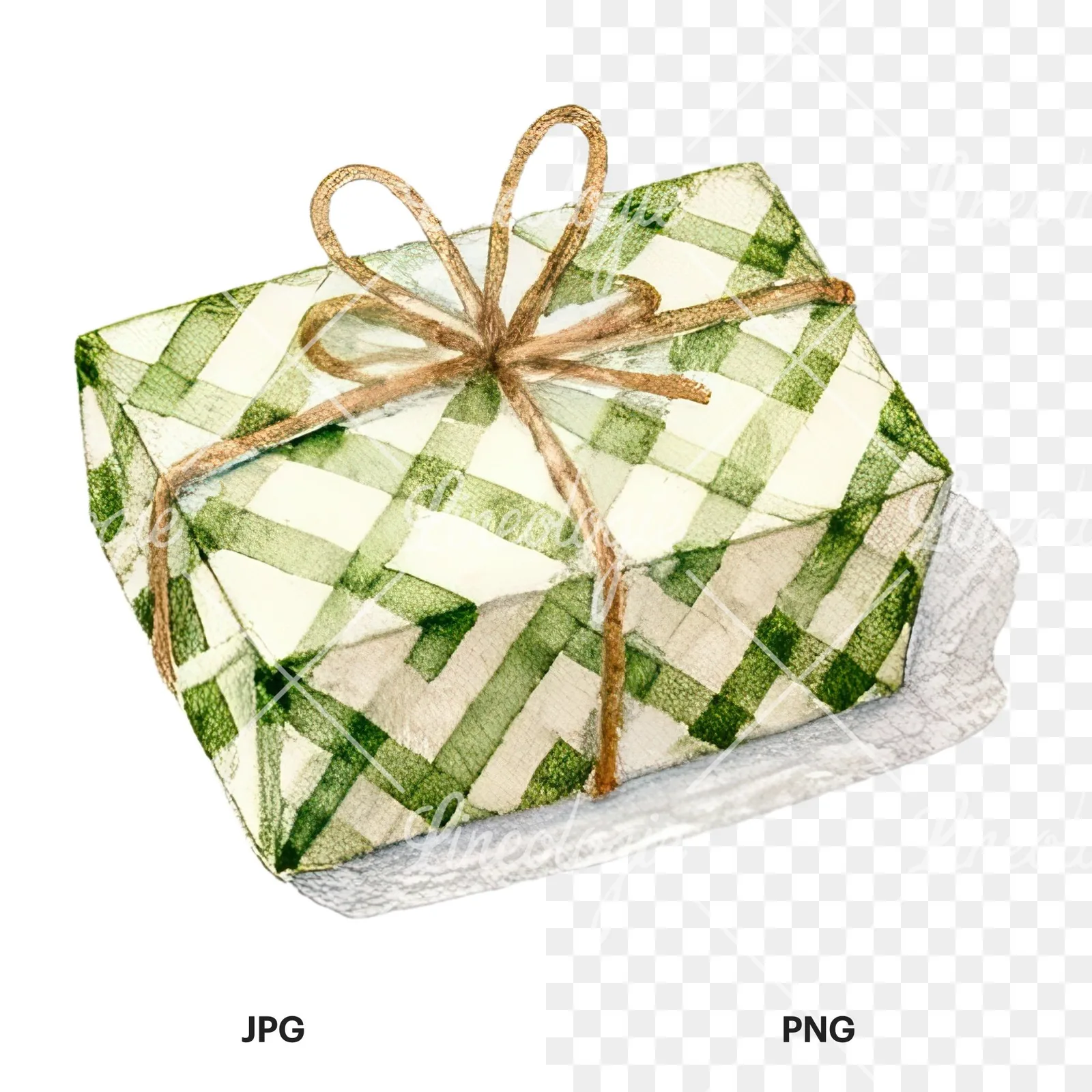 Watercolor presents gift clipart 4 of 12, as a JPG on white and a transparent PNG
