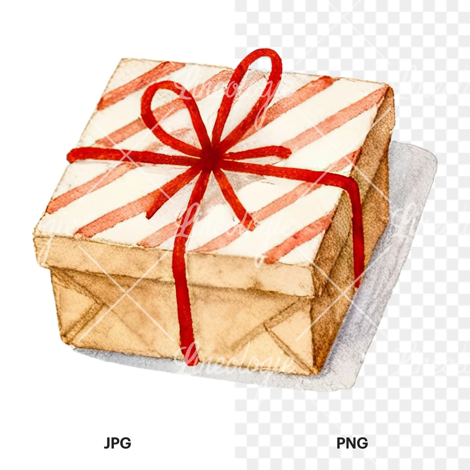 Watercolor presents gift clipart 6 of 12, as a JPG on white and a transparent PNG