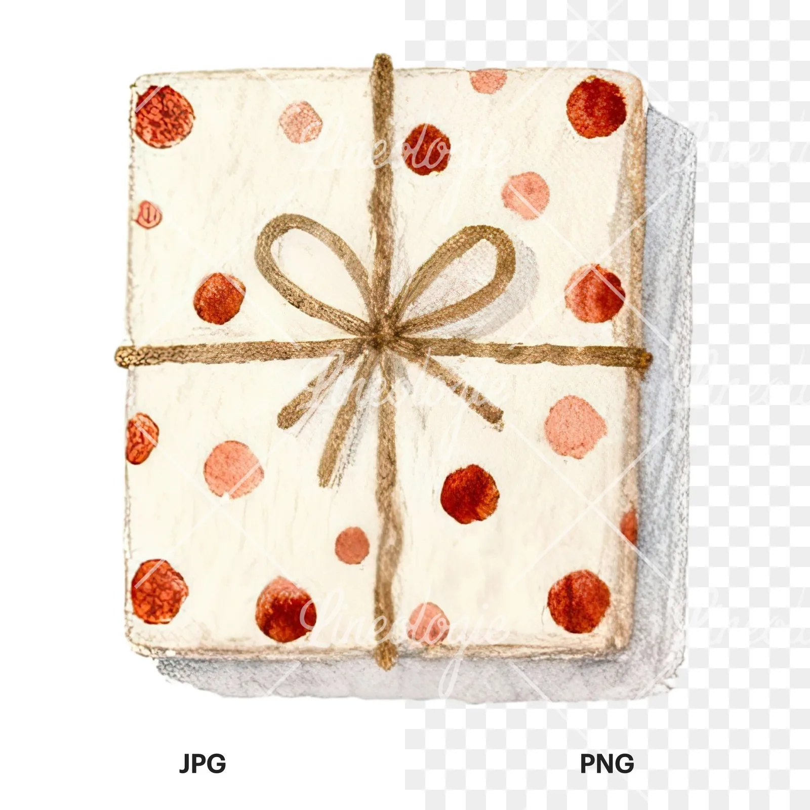 Watercolor presents gift clipart 7 of 12, as a JPG on white and a transparent PNG