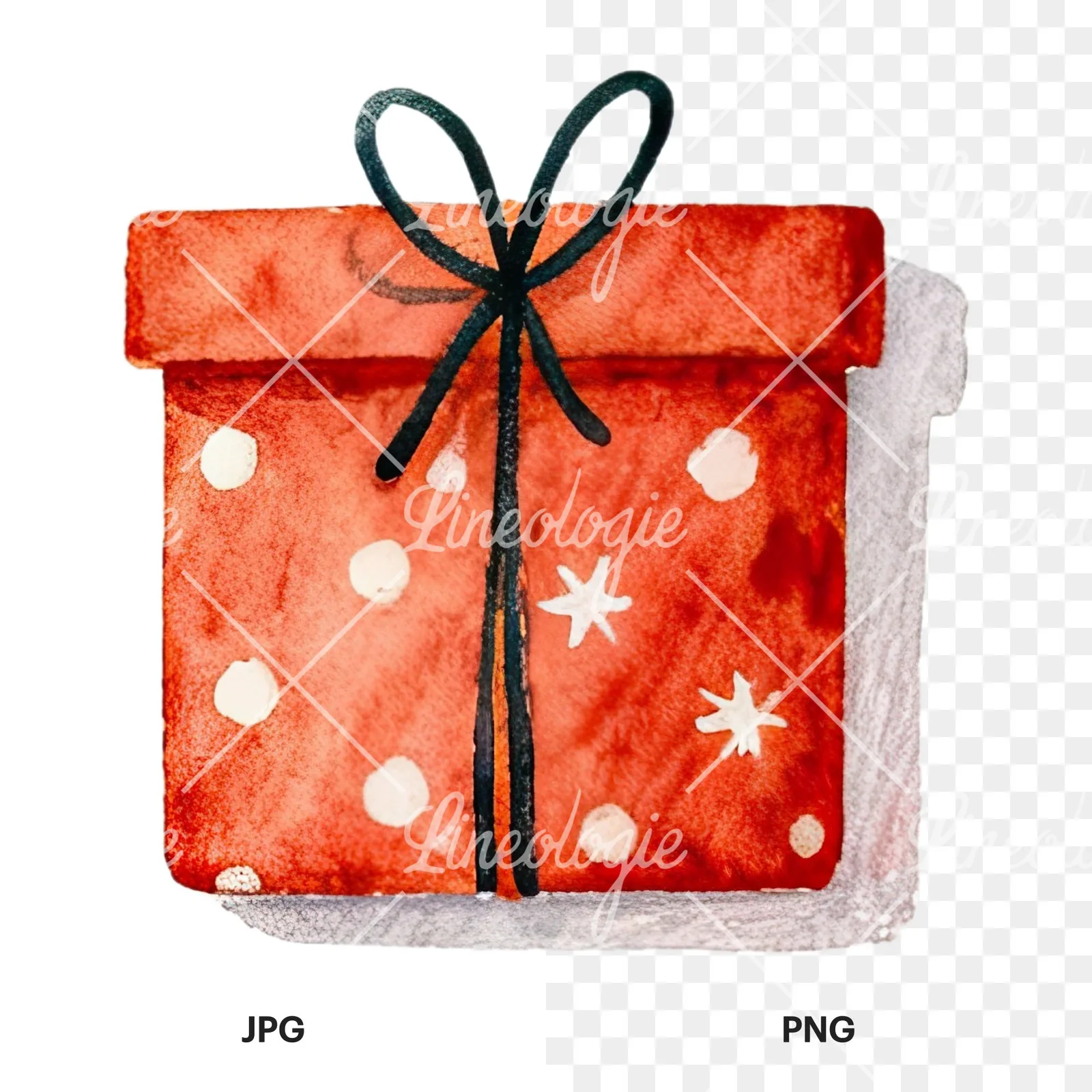 Watercolor presents gift clipart 8 of 12, as a JPG on white and a transparent PNG