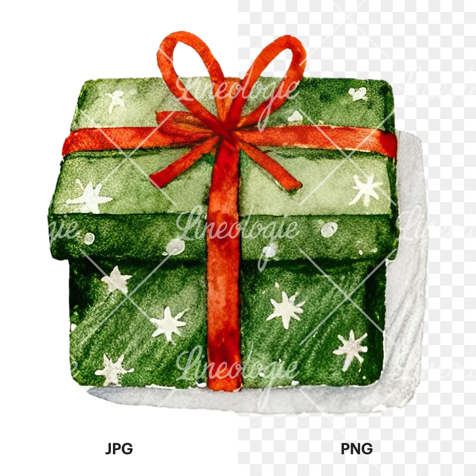 Watercolor presents gift clipart 10 of 12, as a JPG on white and a transparent PNG