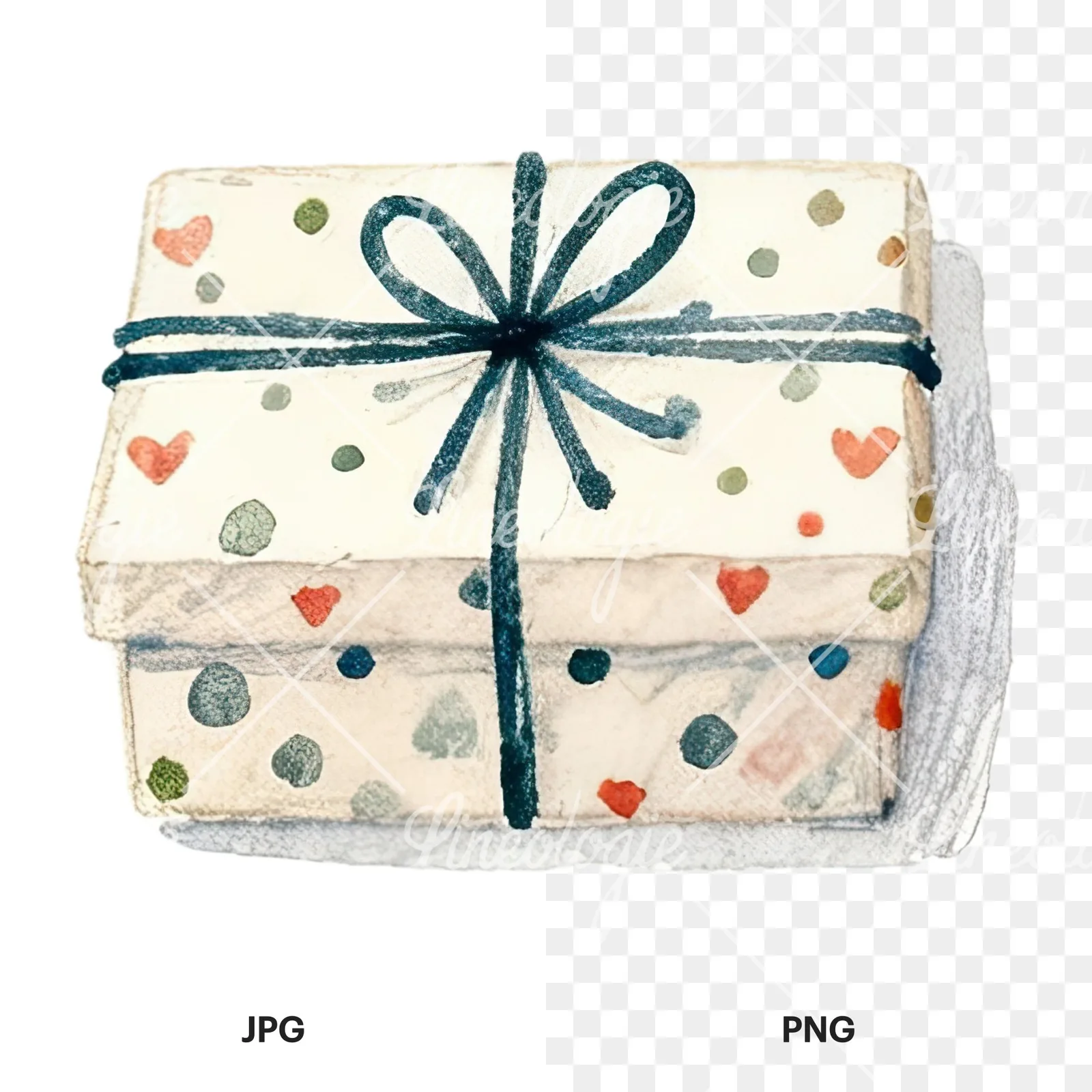 Watercolor presents gift clipart 11 of 12, as a JPG on white and a transparent PNG
