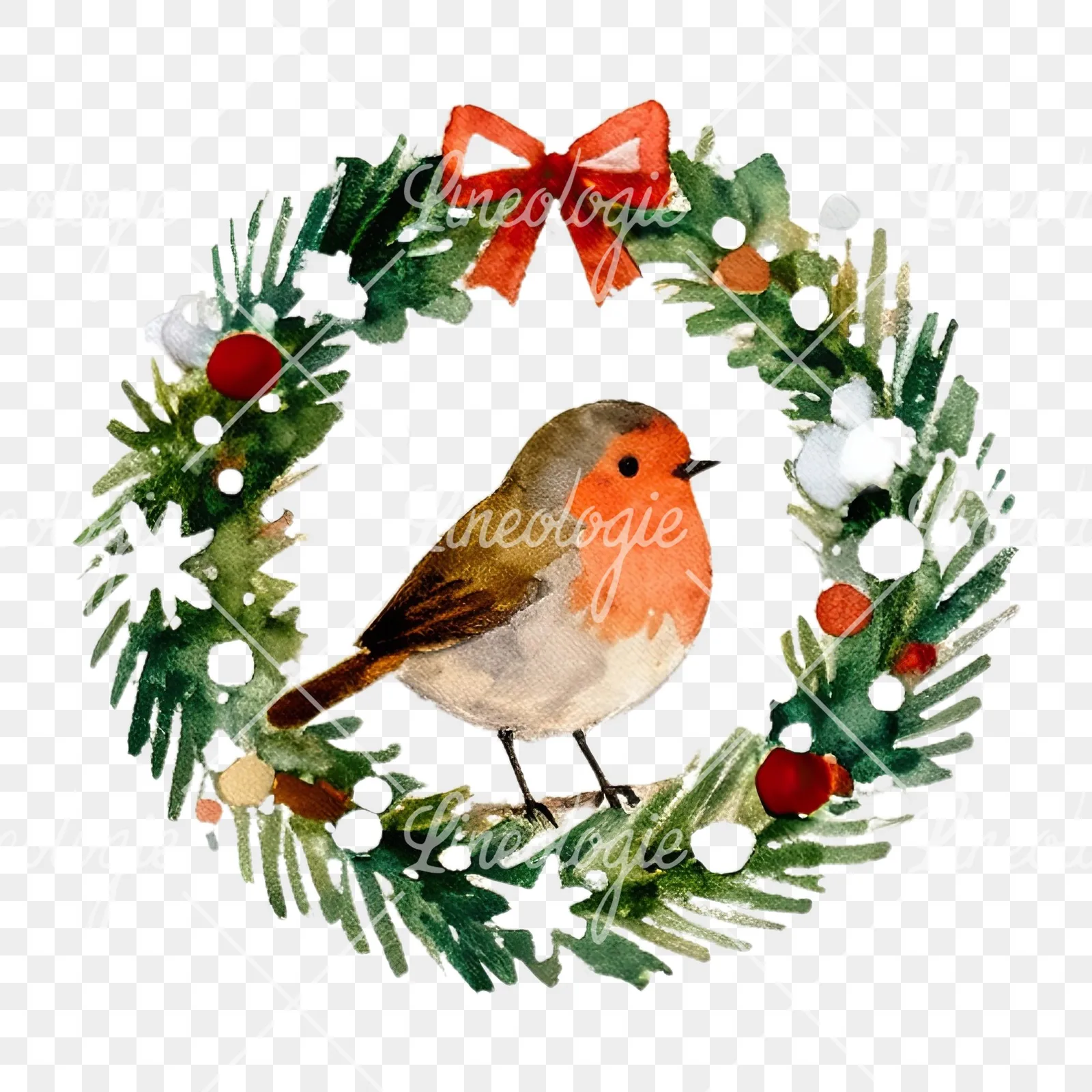 Watercolor robin wreath clipart 5 of 12 on a transparent background (PNG)