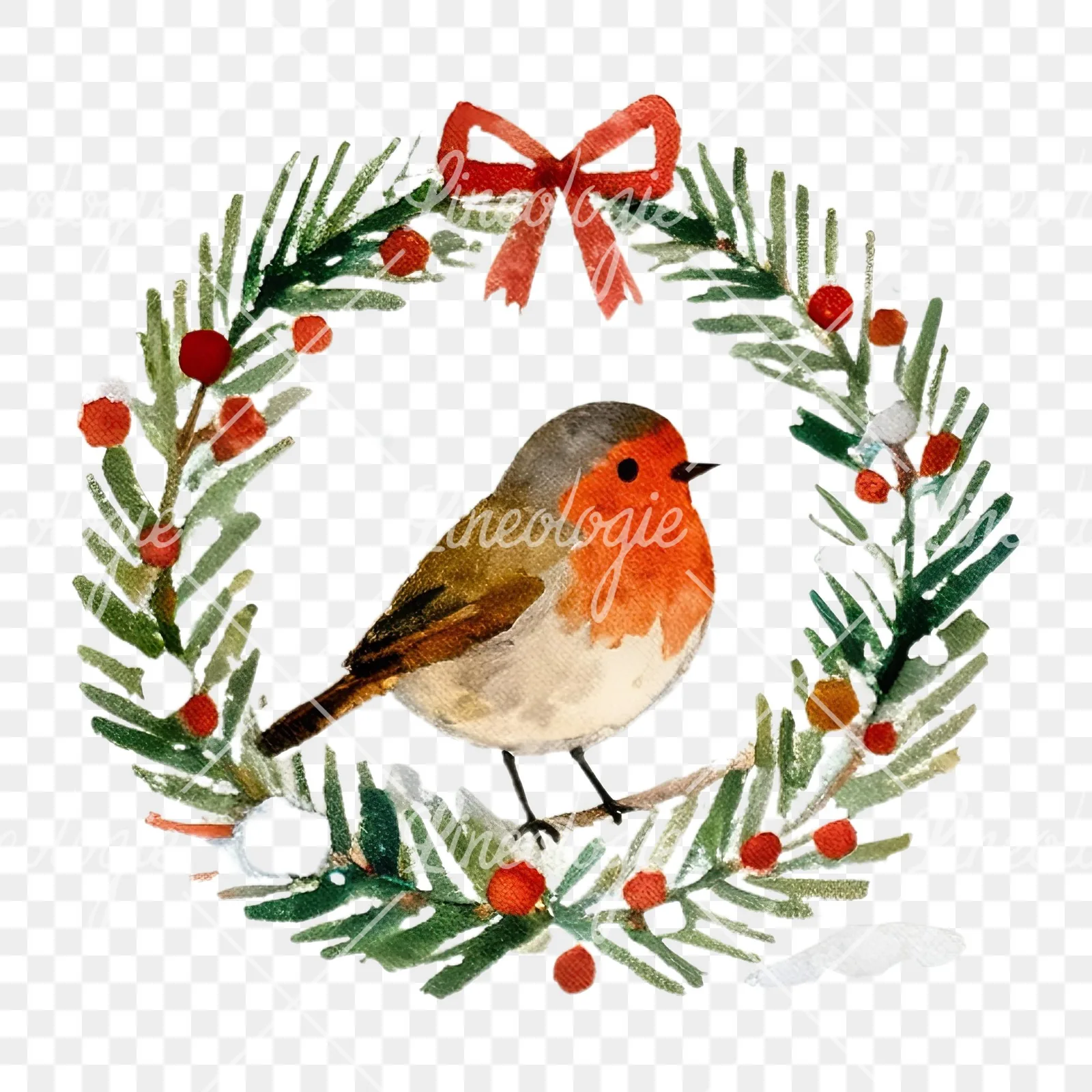 Watercolor robin wreath clipart 6 of 12 on a transparent background (PNG)