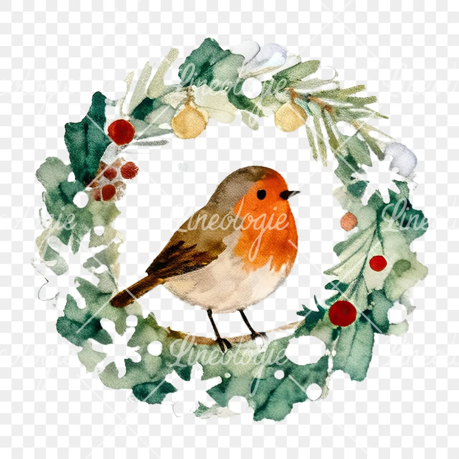Watercolor robin wreath clipart 8 of 12 on a transparent background (PNG)