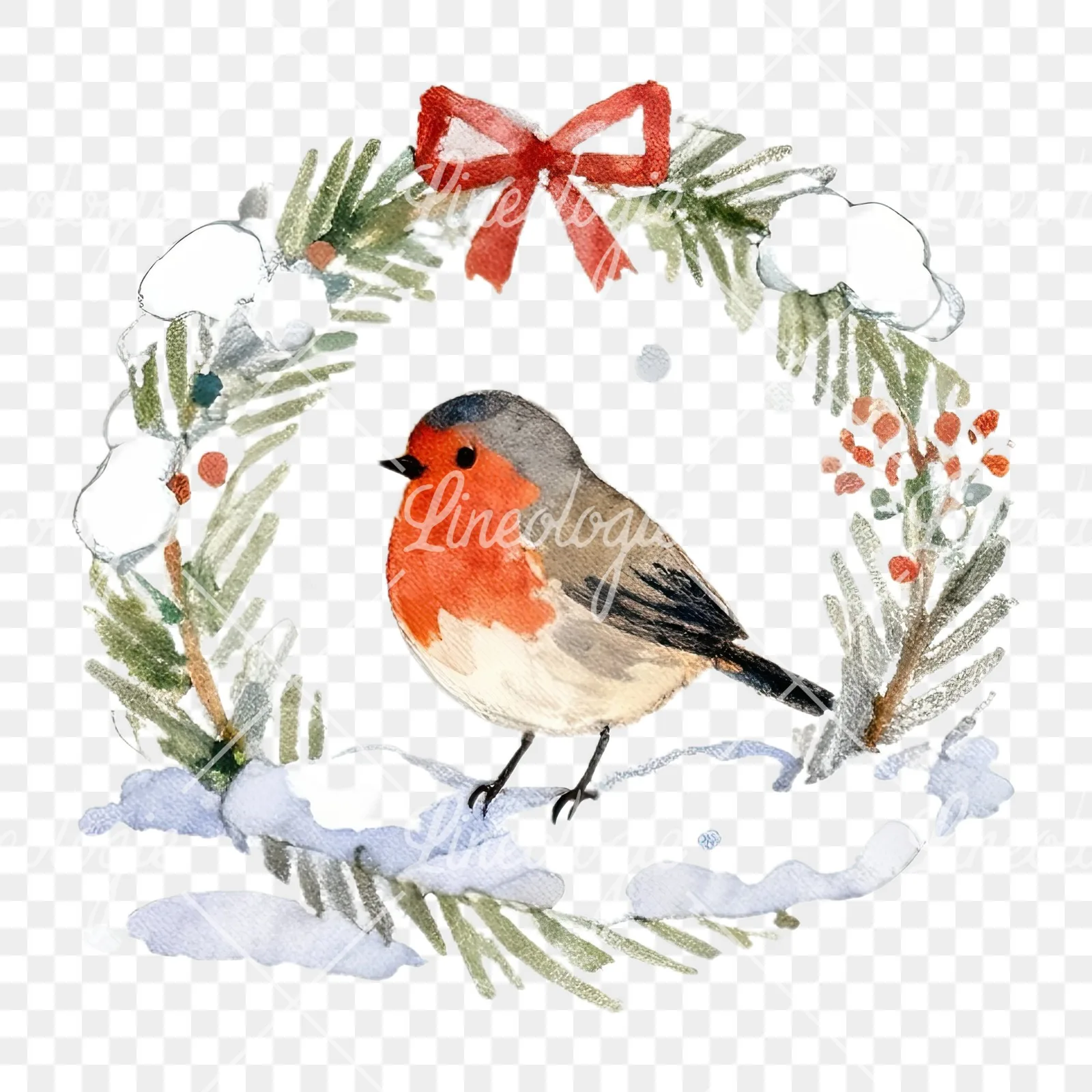 Watercolor robin wreath clipart 9 of 12 on a transparent background (PNG)