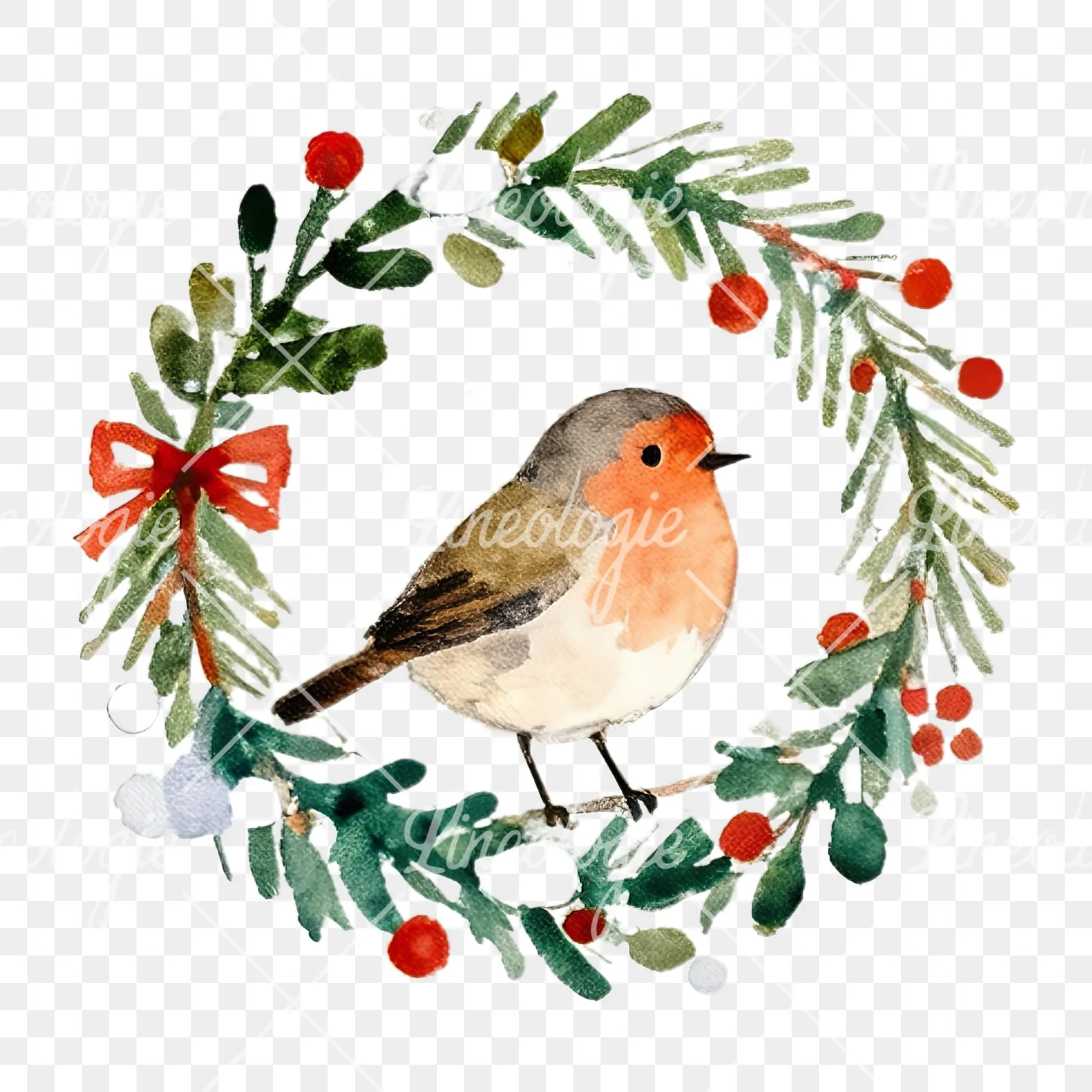 Watercolor robin wreath clipart 10 of 12 on a transparent background (PNG)