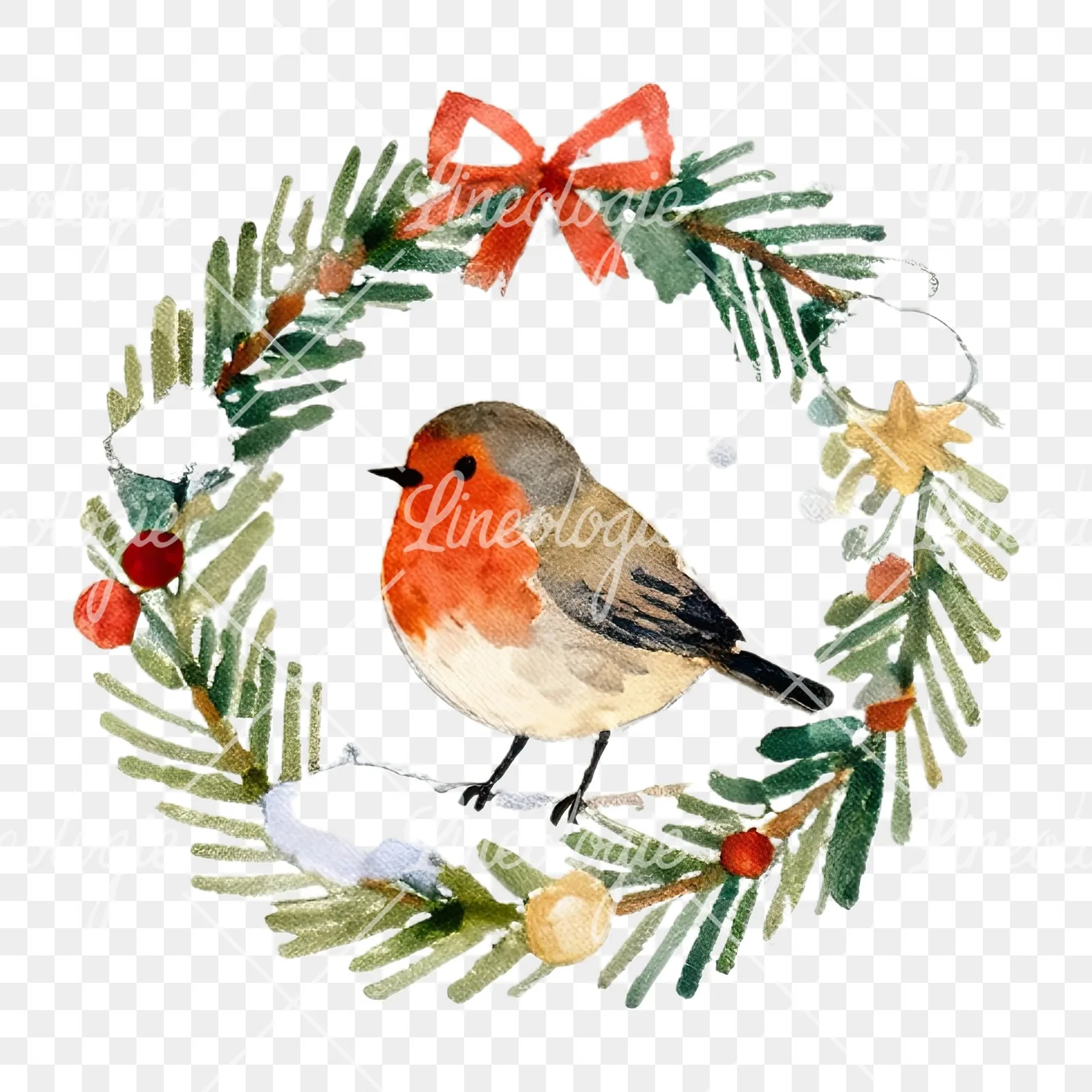 Watercolor robin wreath clipart 12 of 12 on a transparent background (PNG)